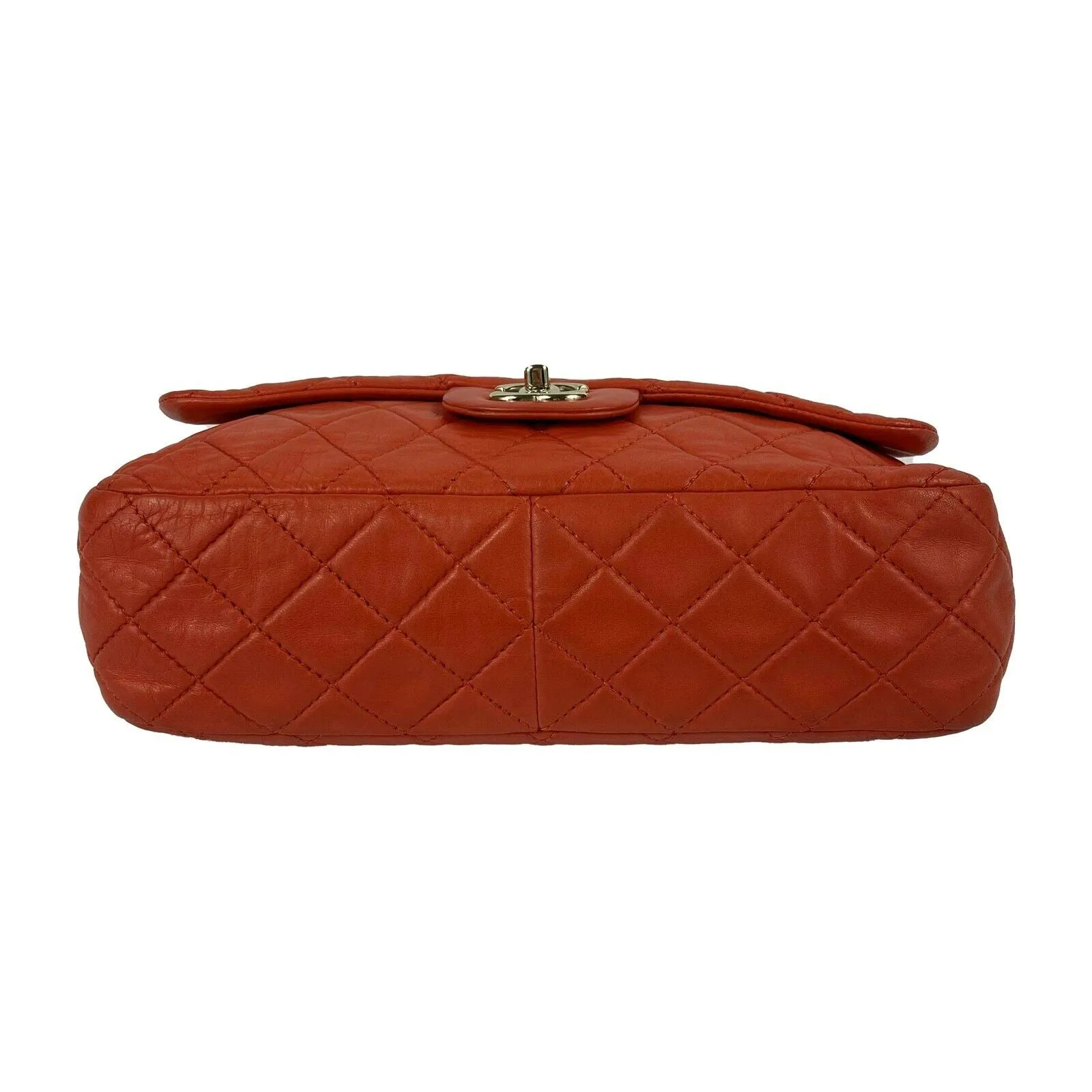 CHANEL - Classic Single New Jumbo Quilted Lambskin - Champagne Gold Red Handbag