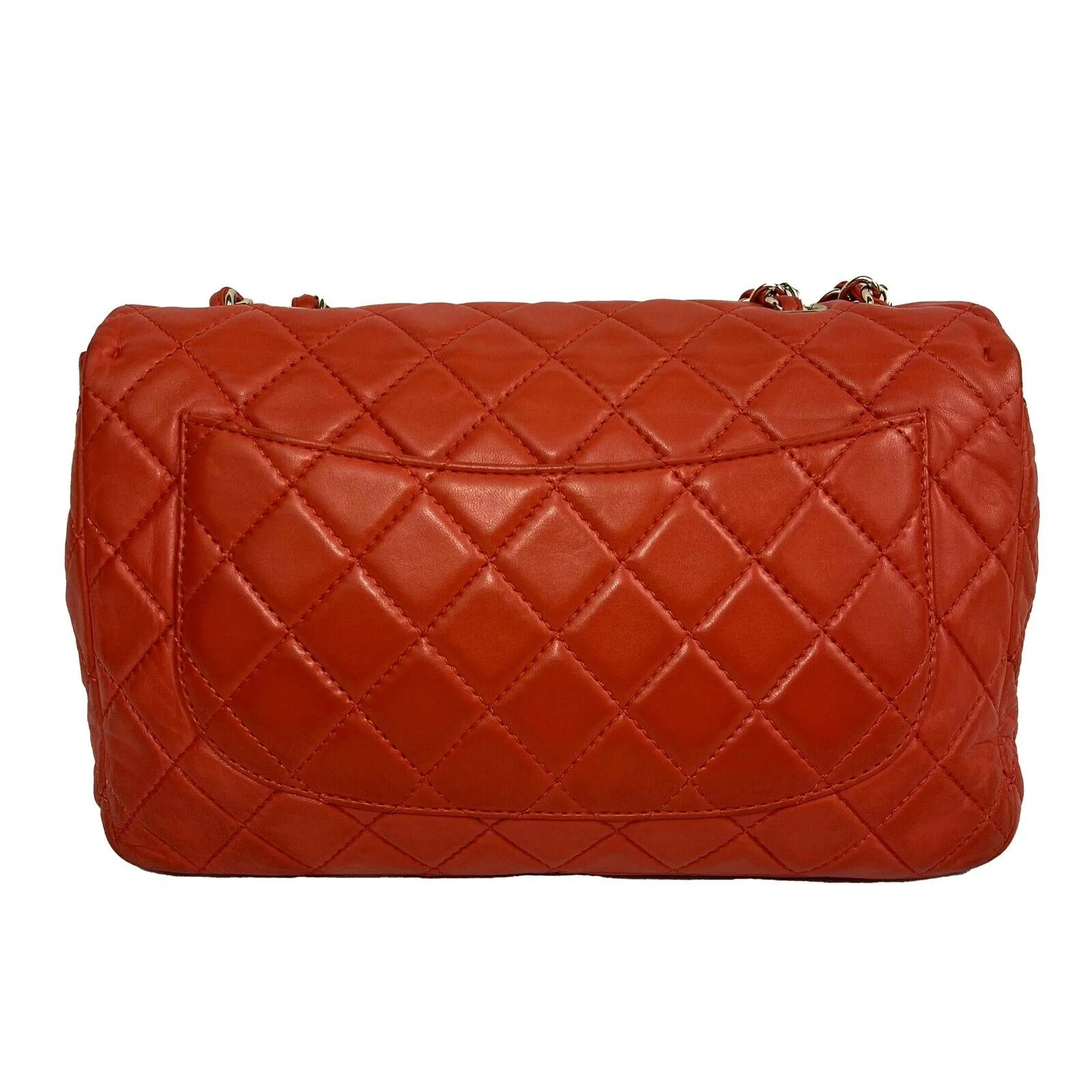 CHANEL - Classic Single New Jumbo Quilted Lambskin - Champagne Gold Red Handbag