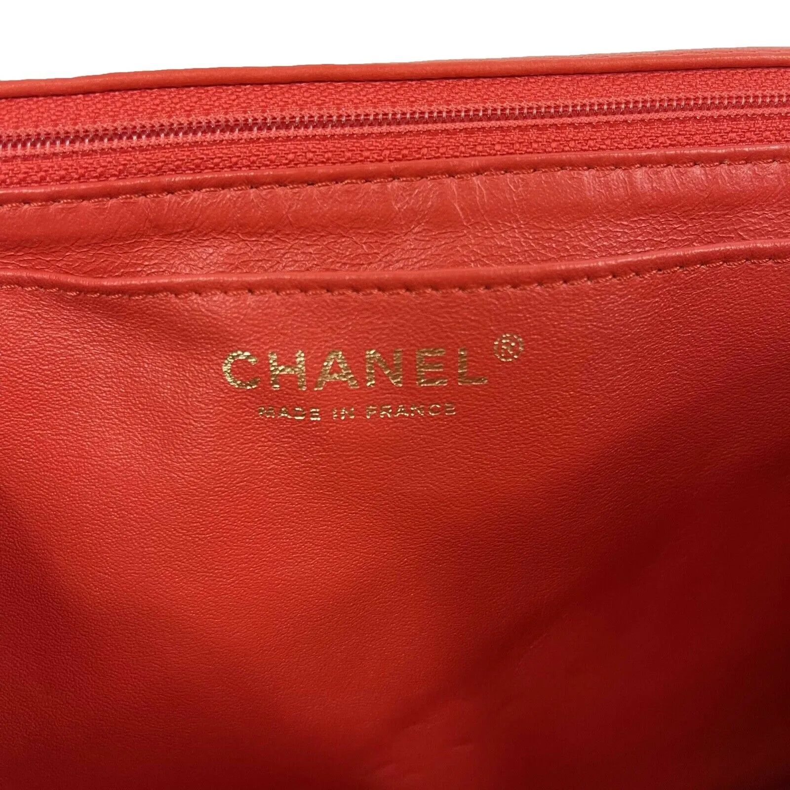 CHANEL - Classic Single New Jumbo Quilted Lambskin - Champagne Gold Red Handbag