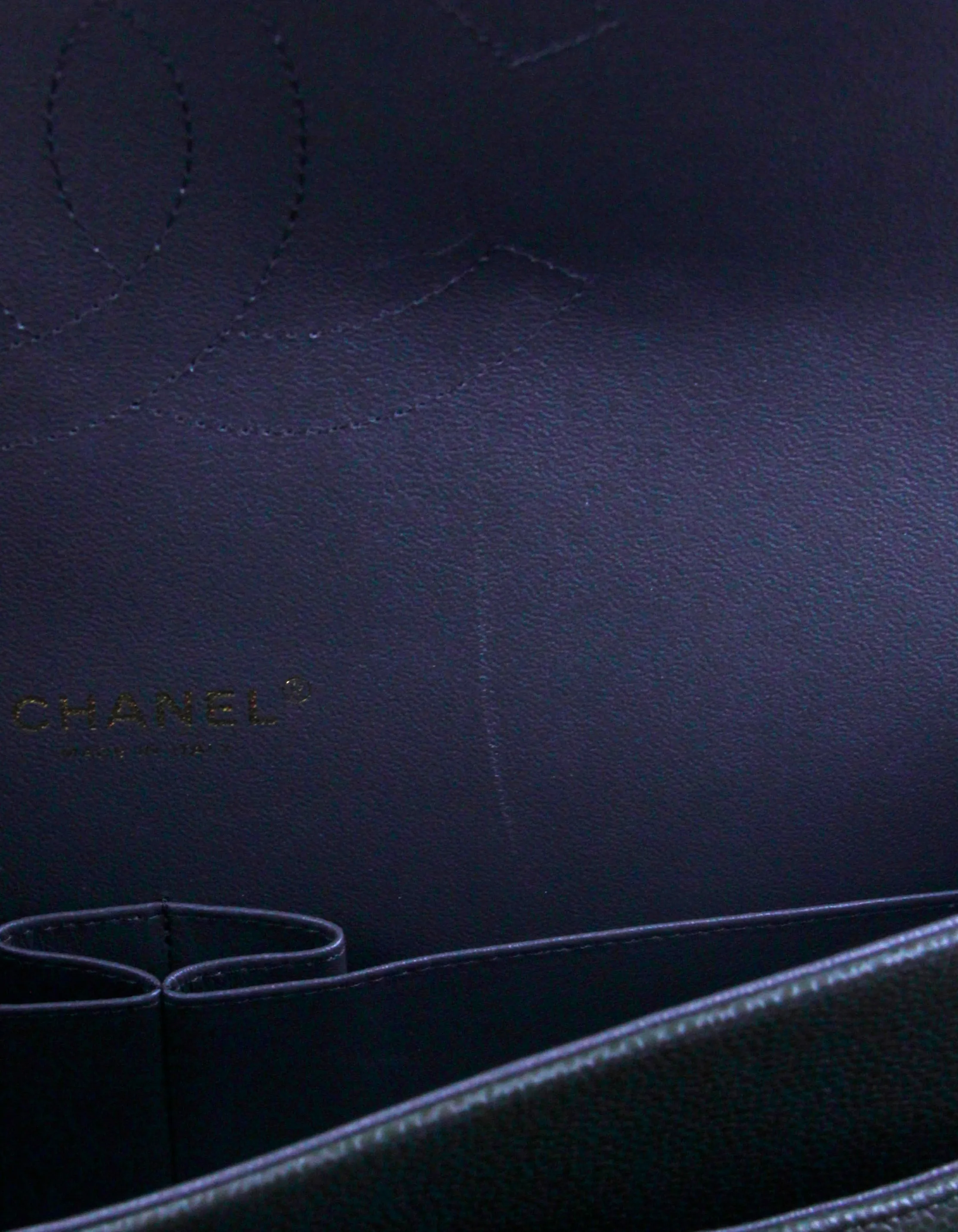 Chanel Dark Green Caviar Leather Double Flap Maxi Bag