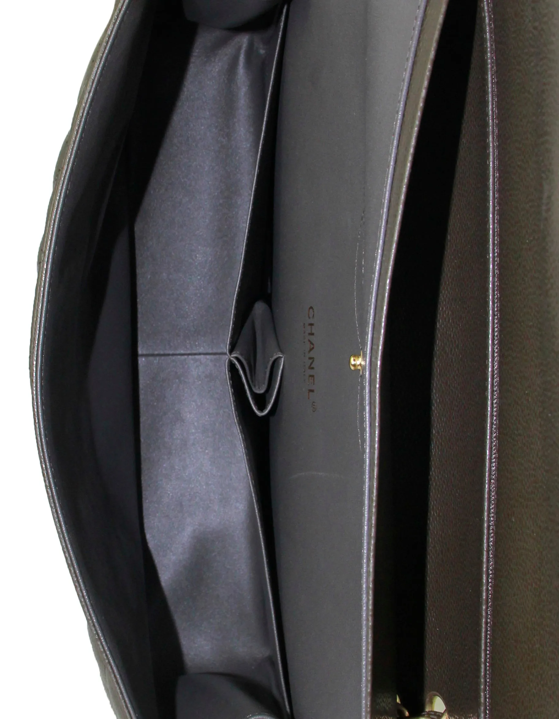 Chanel Dark Green Caviar Leather Double Flap Maxi Bag