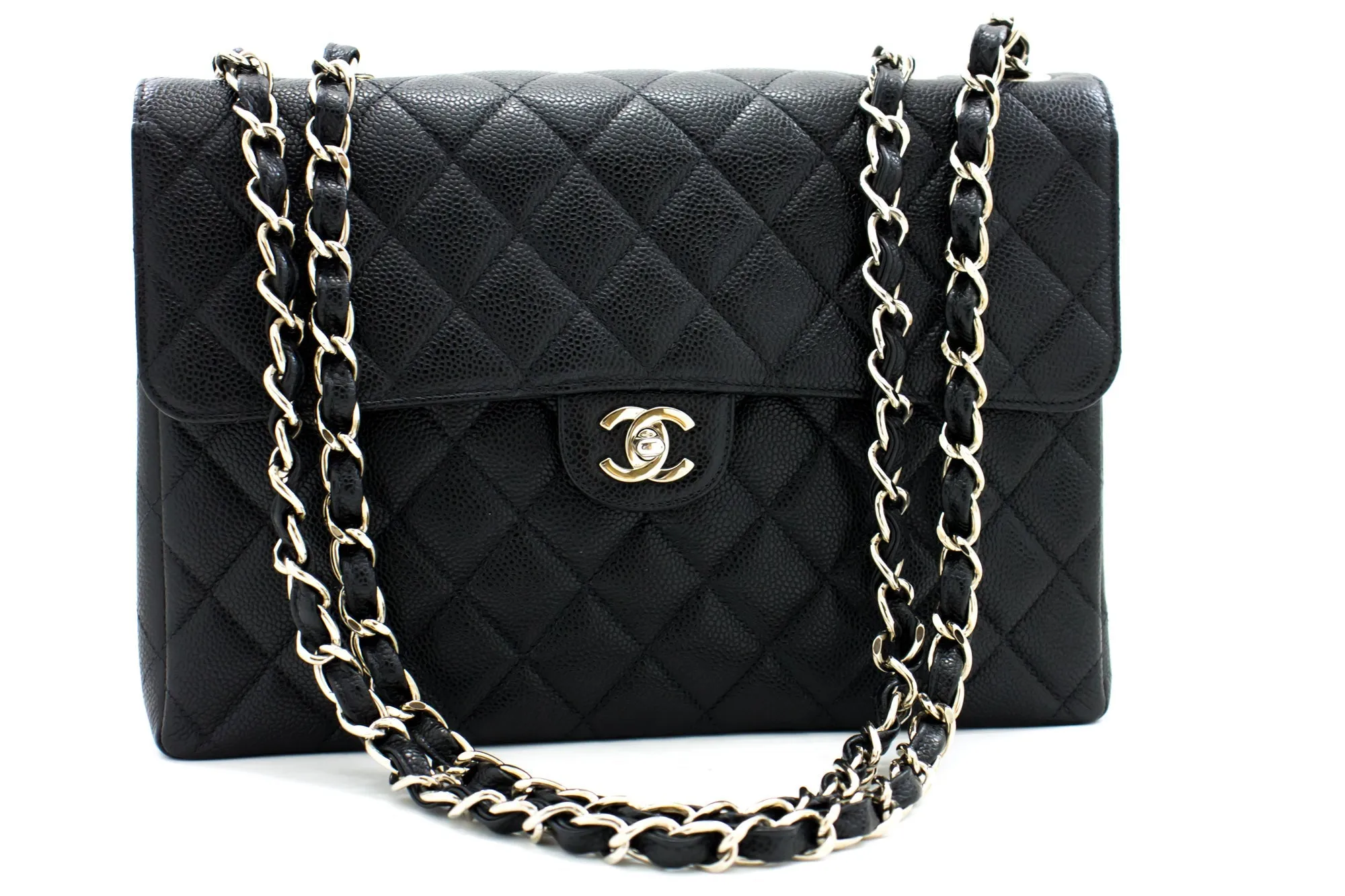 CHANEL Large Classic Handbag Chain Shoulder Bag New Black Caviar