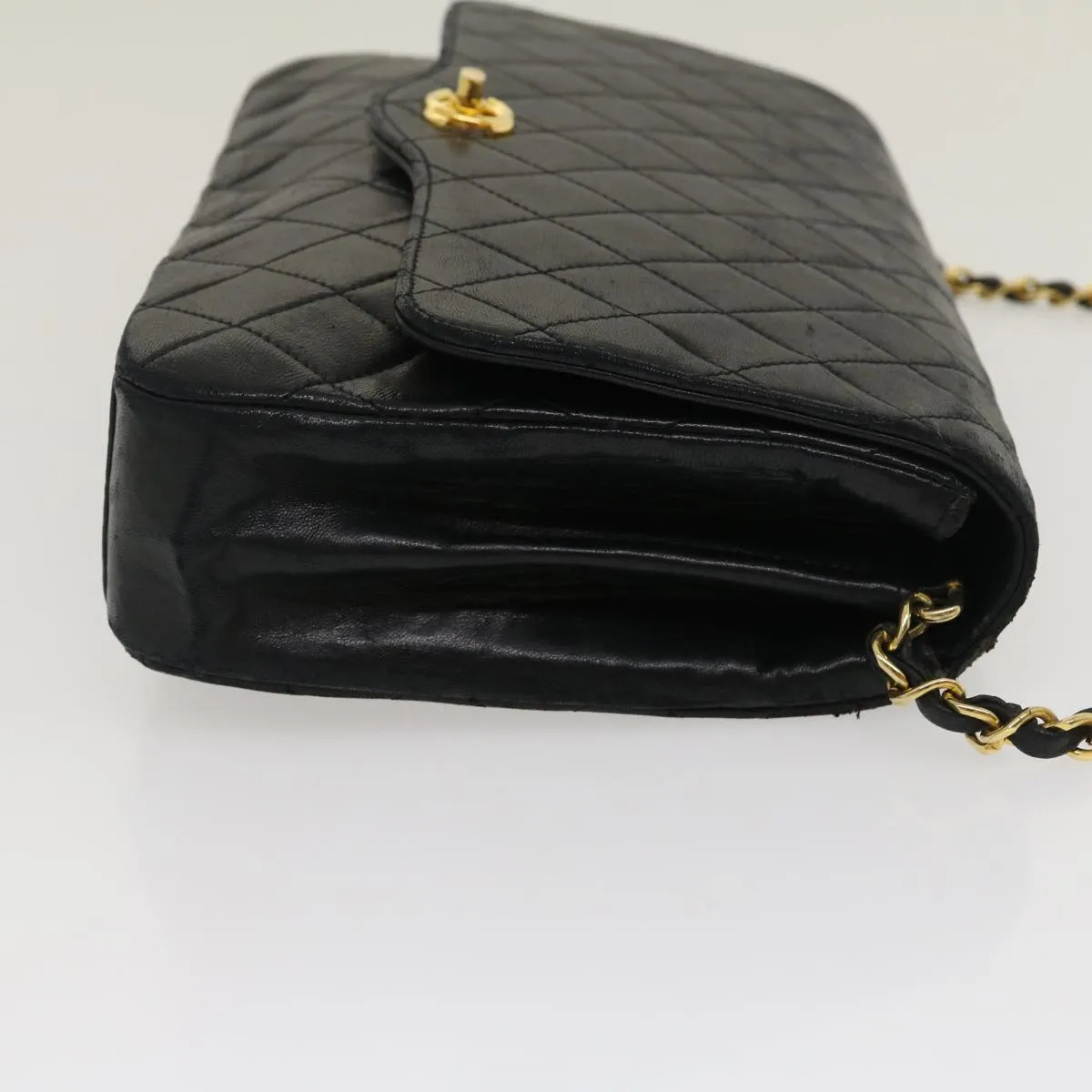 Chanel Matelasse Chain Flap Shoulder Bag Lamb Skin Black CC Auth bs1447A