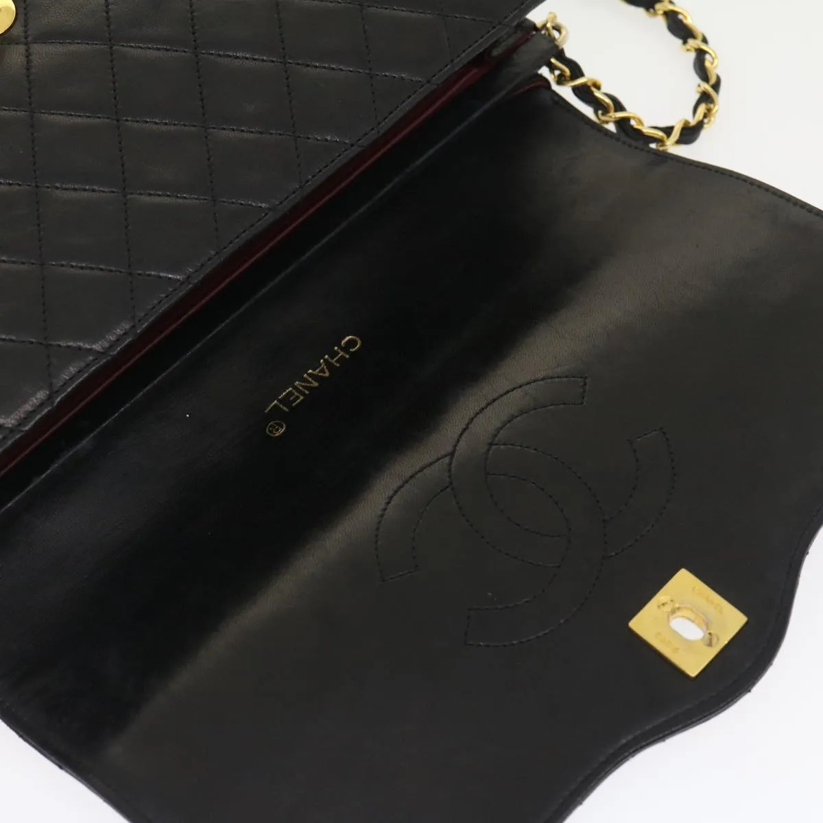 Chanel Matelasse Chain Flap Shoulder Bag Lamb Skin Black CC Auth bs1447A