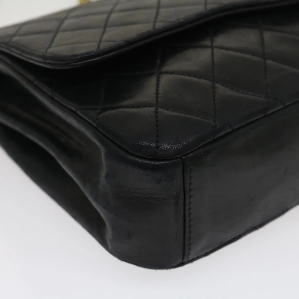 Chanel Matelasse Chain Flap Shoulder Bag Lamb Skin Black CC Auth bs1447A