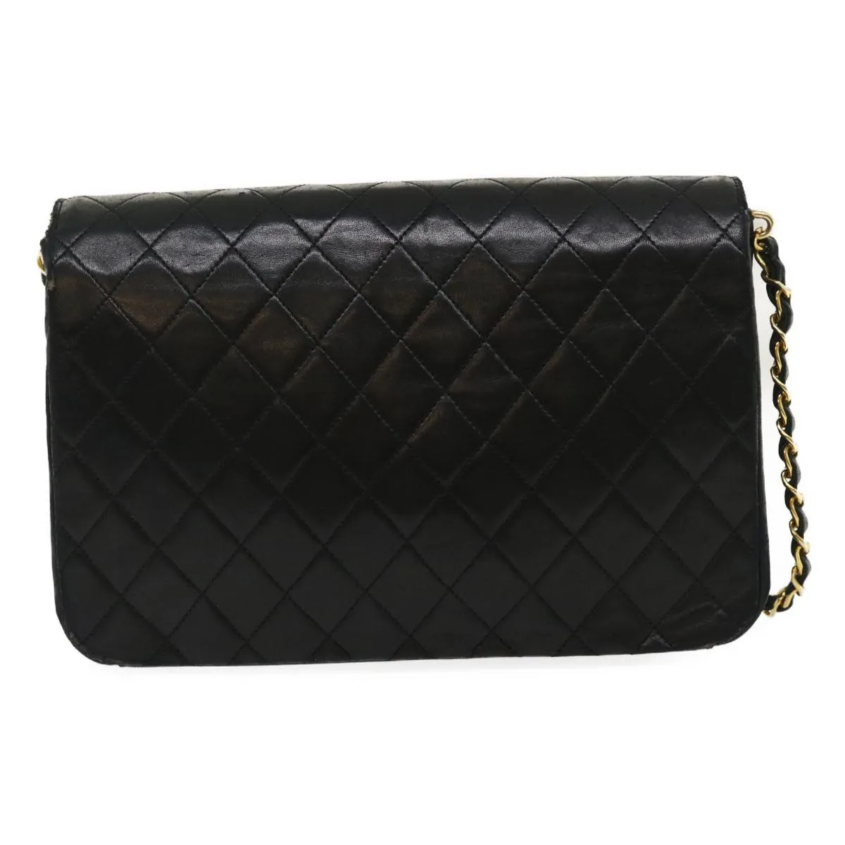 Chanel Matelasse Chain Flap Shoulder Bag Lamb Skin Black CC Auth bs1447A