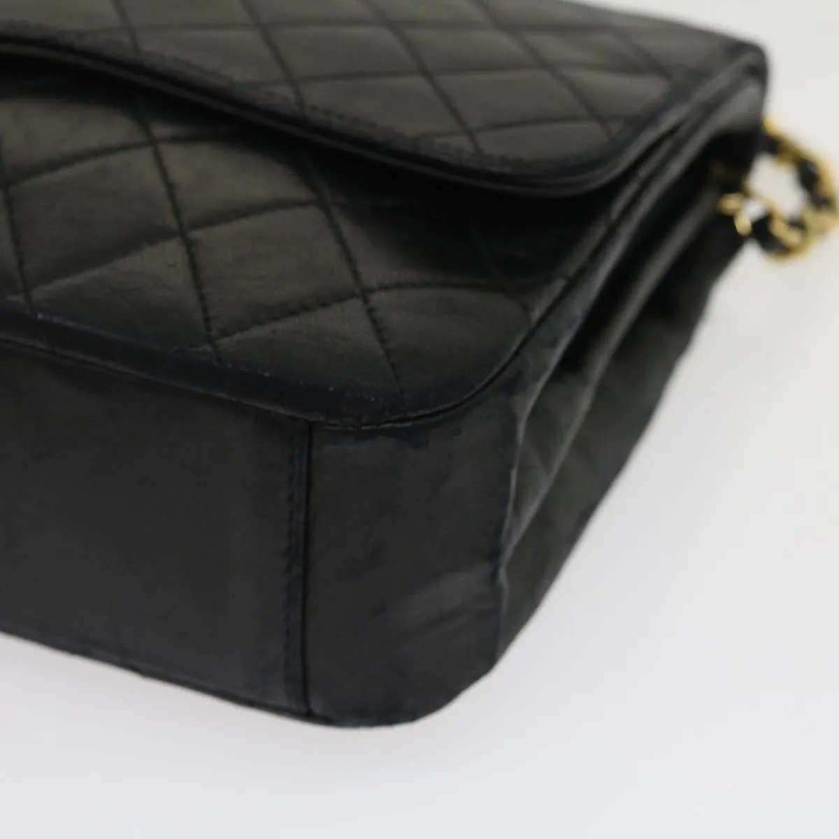Chanel Matelasse Chain Flap Shoulder Bag Lamb Skin Black CC Auth bs1447A