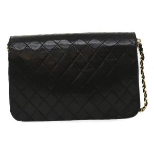 Chanel Matelasse Chain Flap Shoulder Bag Lamb Skin Black CC Auth bs1447A