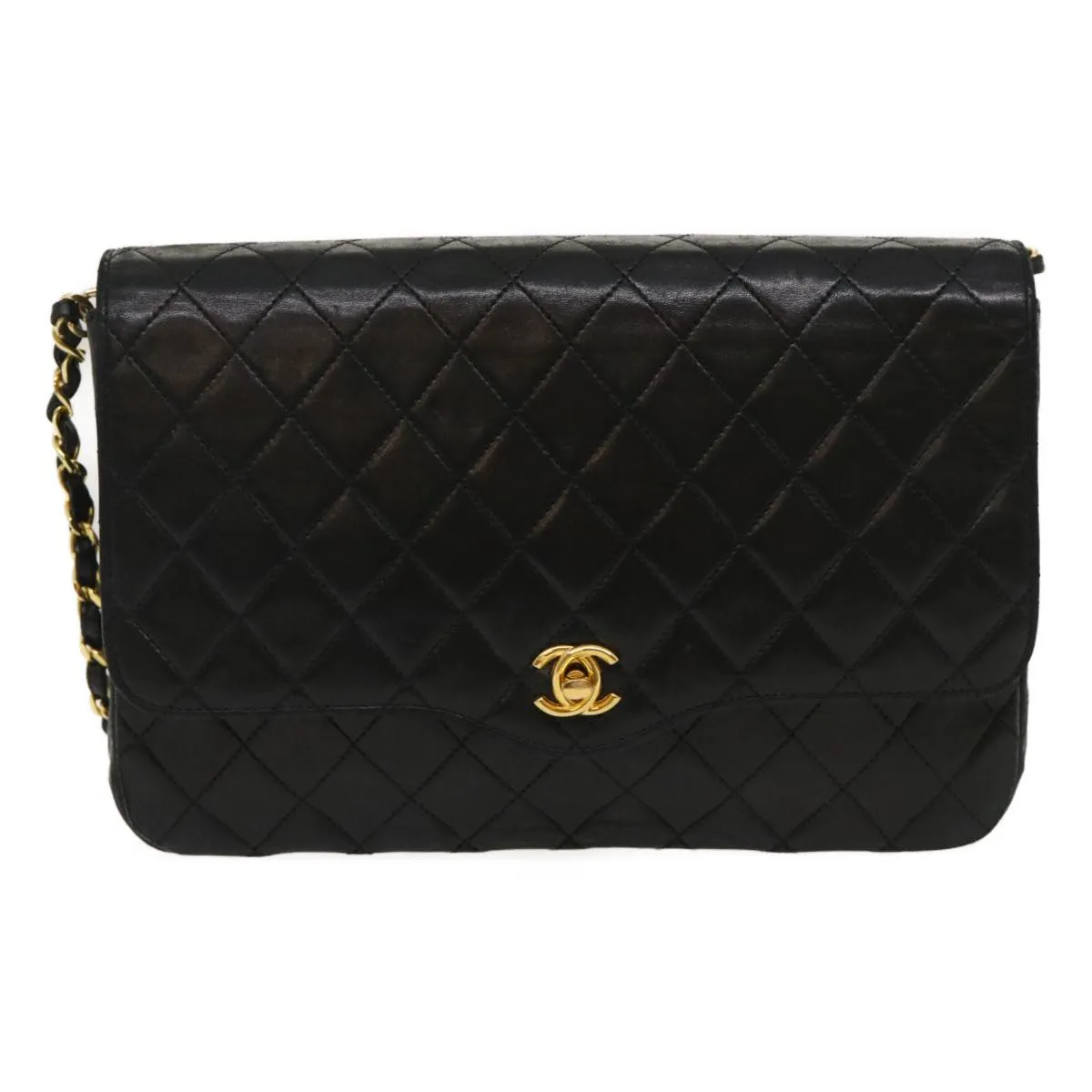 Chanel Matelasse Chain Flap Shoulder Bag Lamb Skin Black CC Auth bs1447A