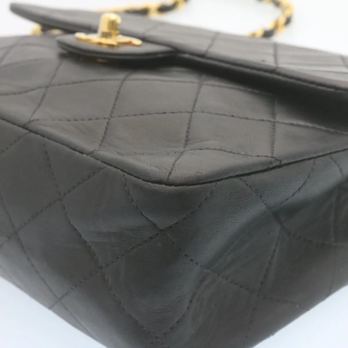Chanel Matelasse Chain Flap Turn Lock Shoulder Bag Lamb Skin Black  34659A
