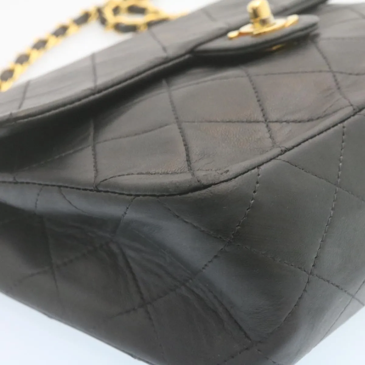 Chanel Matelasse Chain Flap Turn Lock Shoulder Bag Lamb Skin Black  34659A