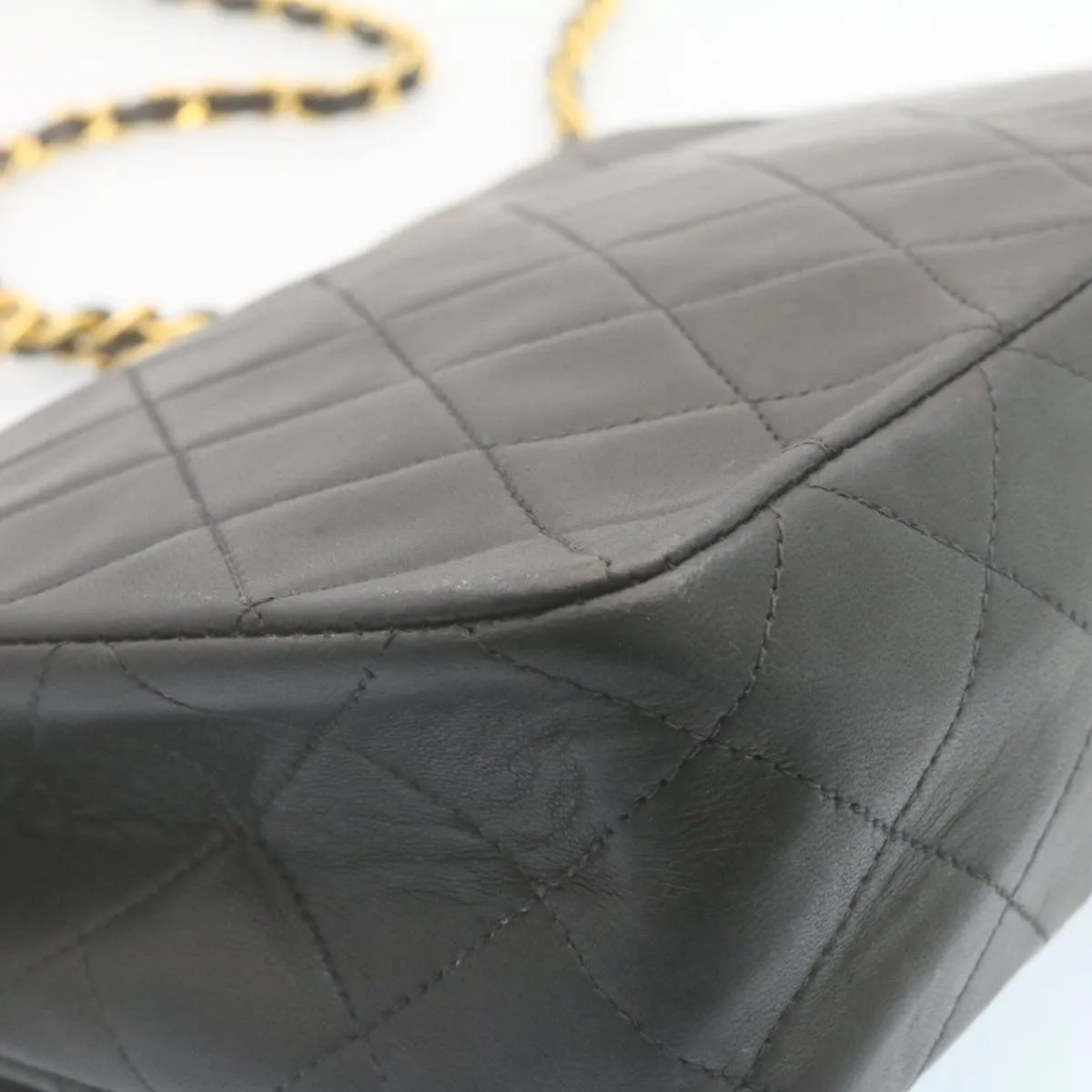 Chanel Matelasse Chain Flap Turn Lock Shoulder Bag Lamb Skin Black  34659A