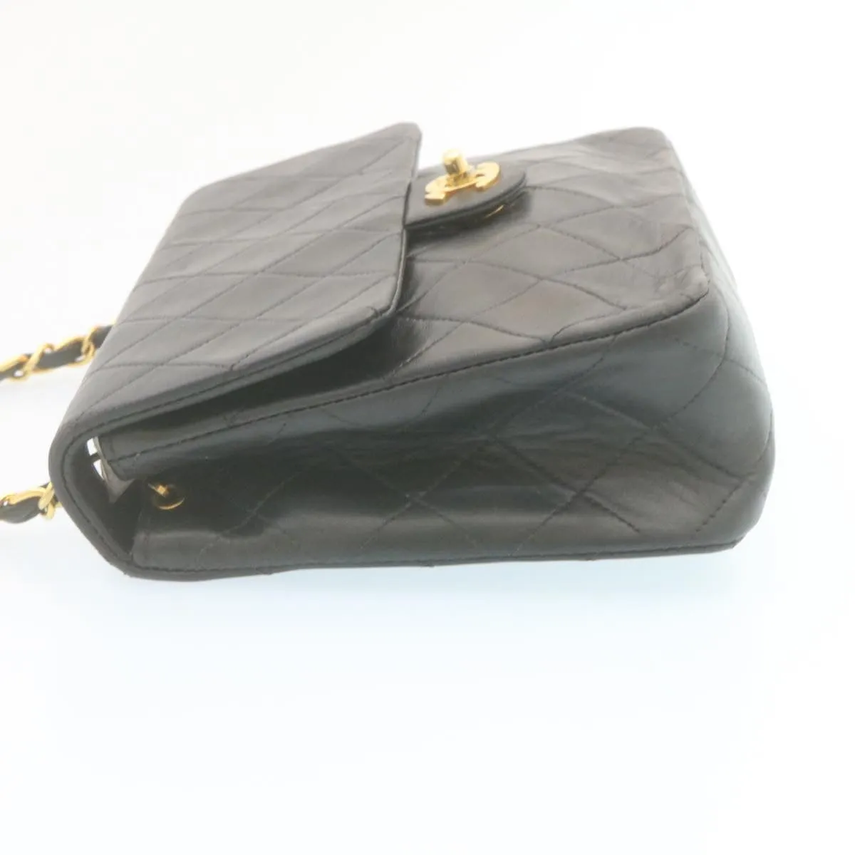 Chanel Matelasse Chain Flap Turn Lock Shoulder Bag Lamb Skin Black  34659A