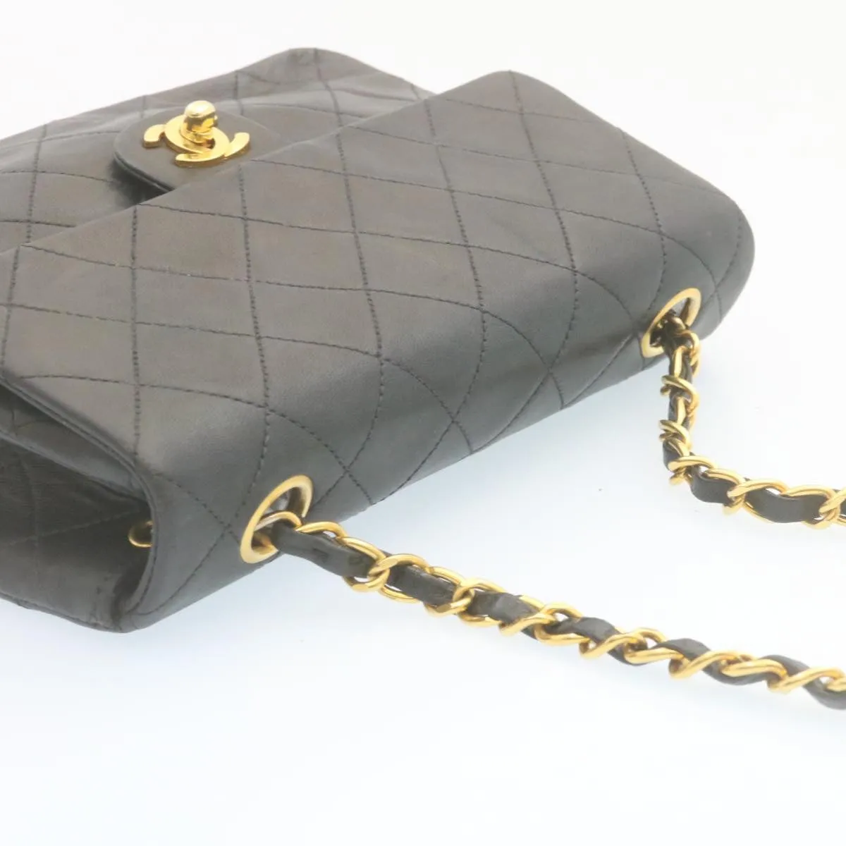 Chanel Matelasse Chain Flap Turn Lock Shoulder Bag Lamb Skin Black  34659A