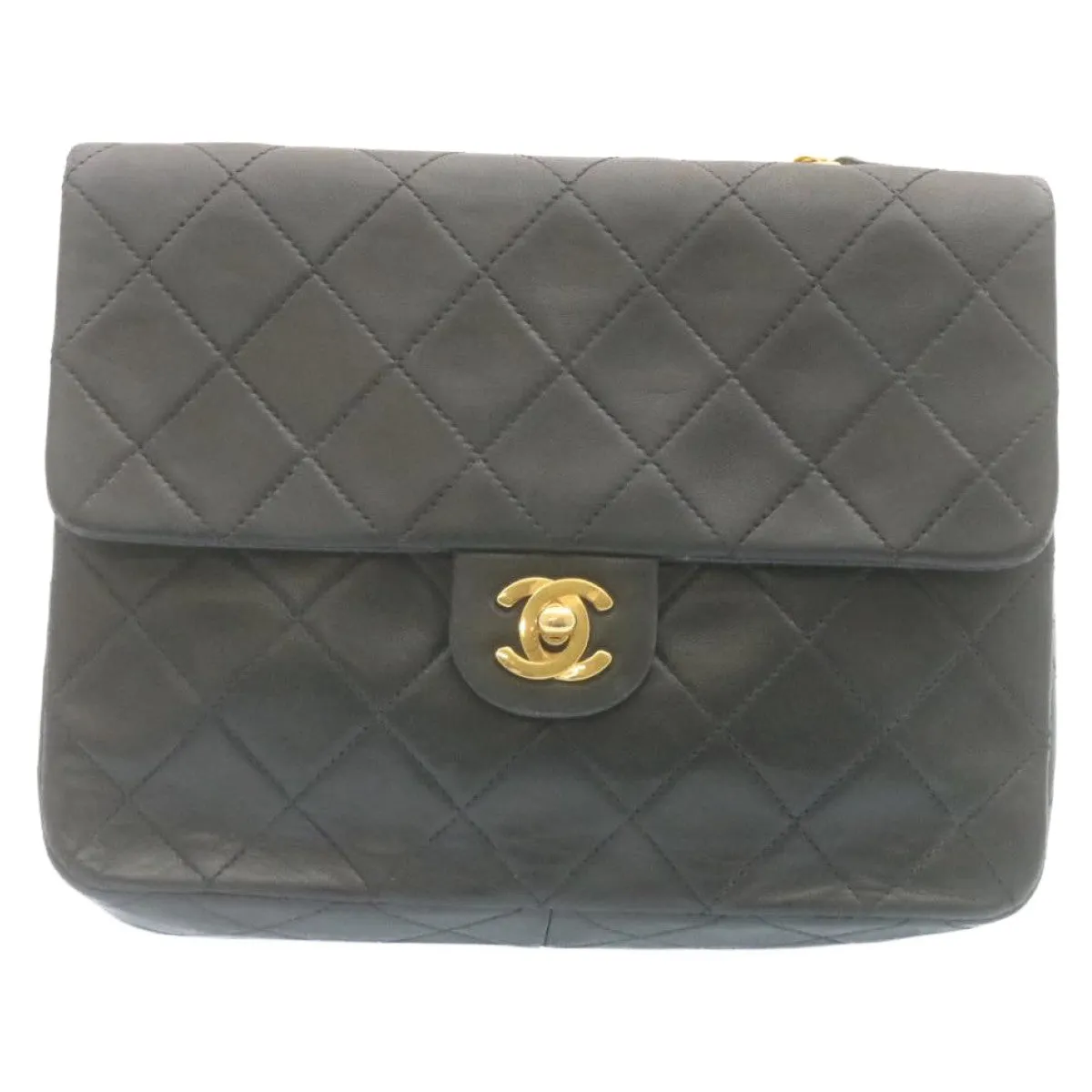 Chanel Matelasse Chain Flap Turn Lock Shoulder Bag Lamb Skin Black  34659A