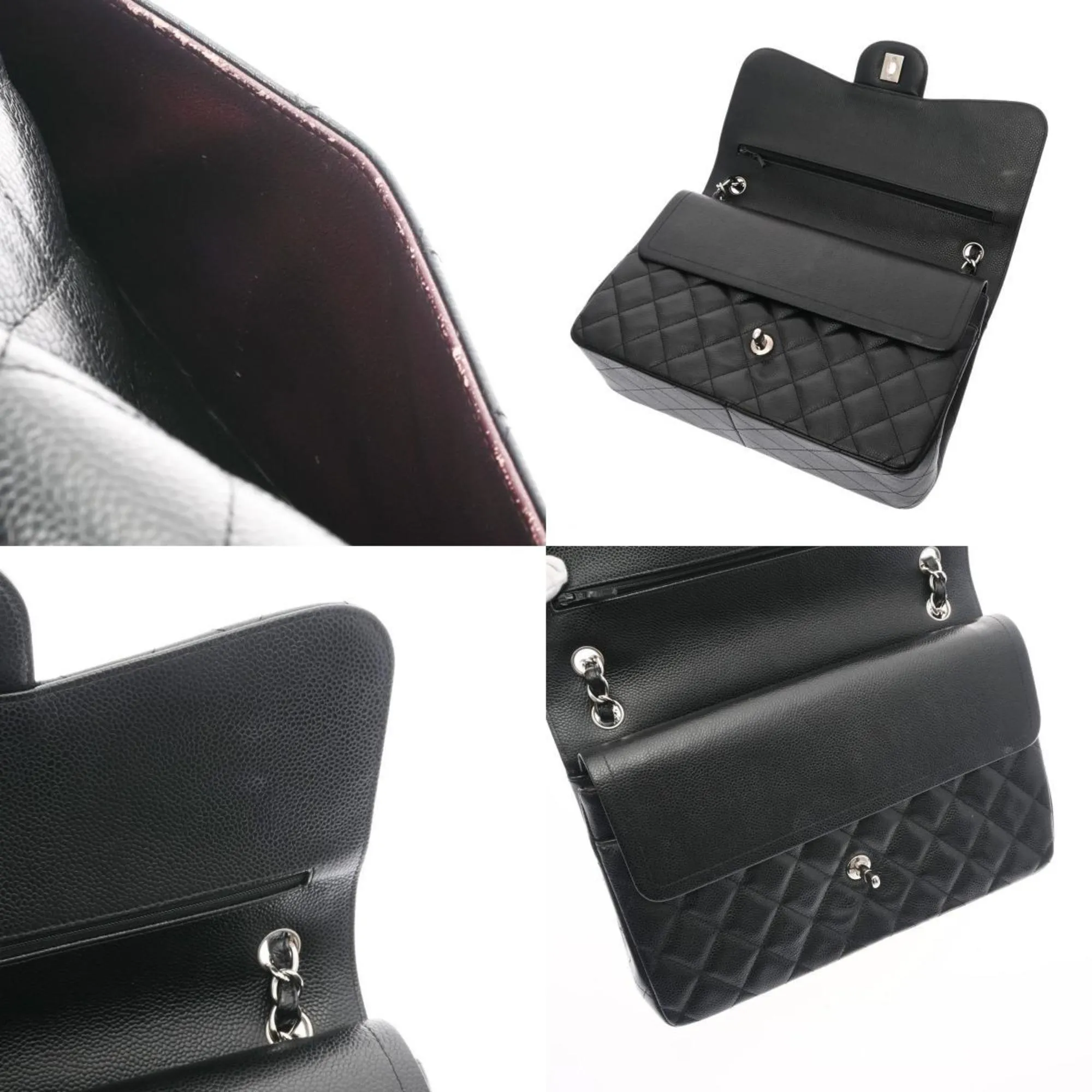 Chanel matelasse double flap 30 black ladies caviar skin shoulder Bag