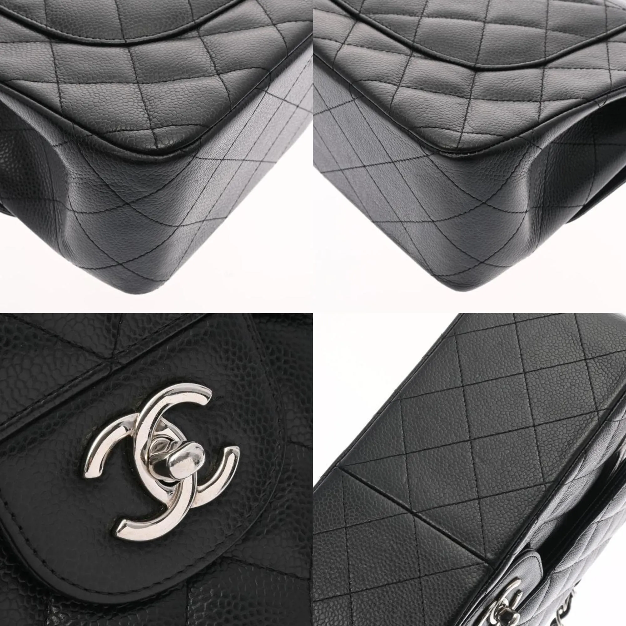 Chanel matelasse double flap 30 black ladies caviar skin shoulder Bag