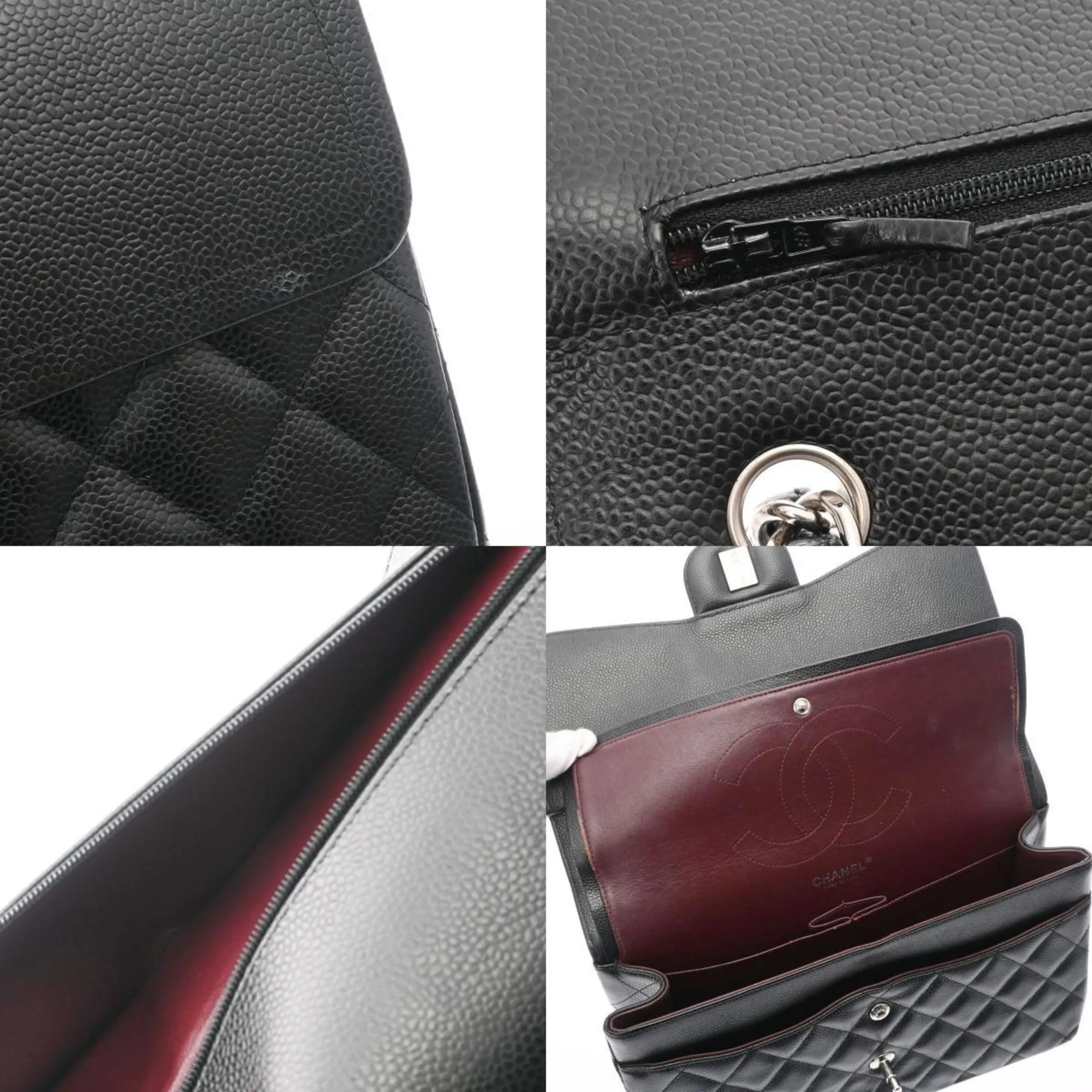Chanel matelasse double flap 30 black ladies caviar skin shoulder Bag