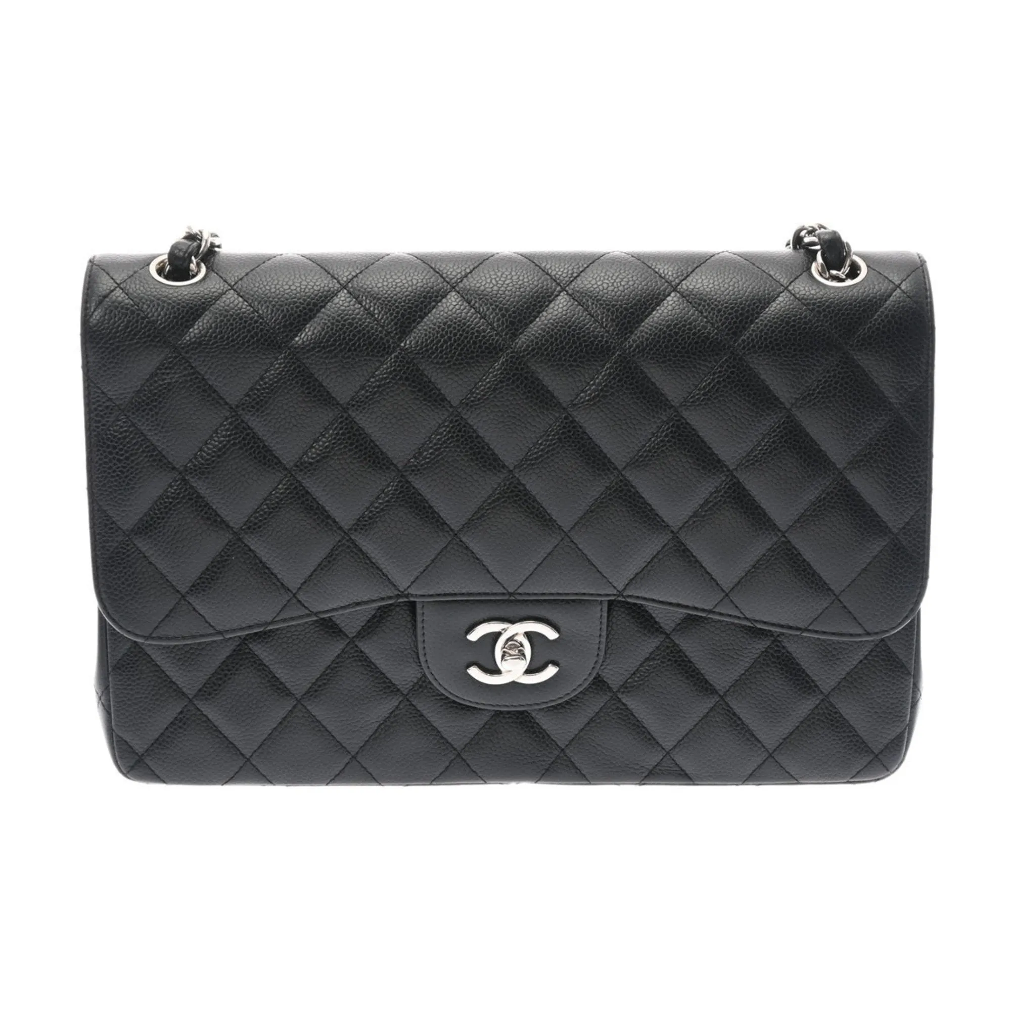 Chanel matelasse double flap 30 black ladies caviar skin shoulder Bag