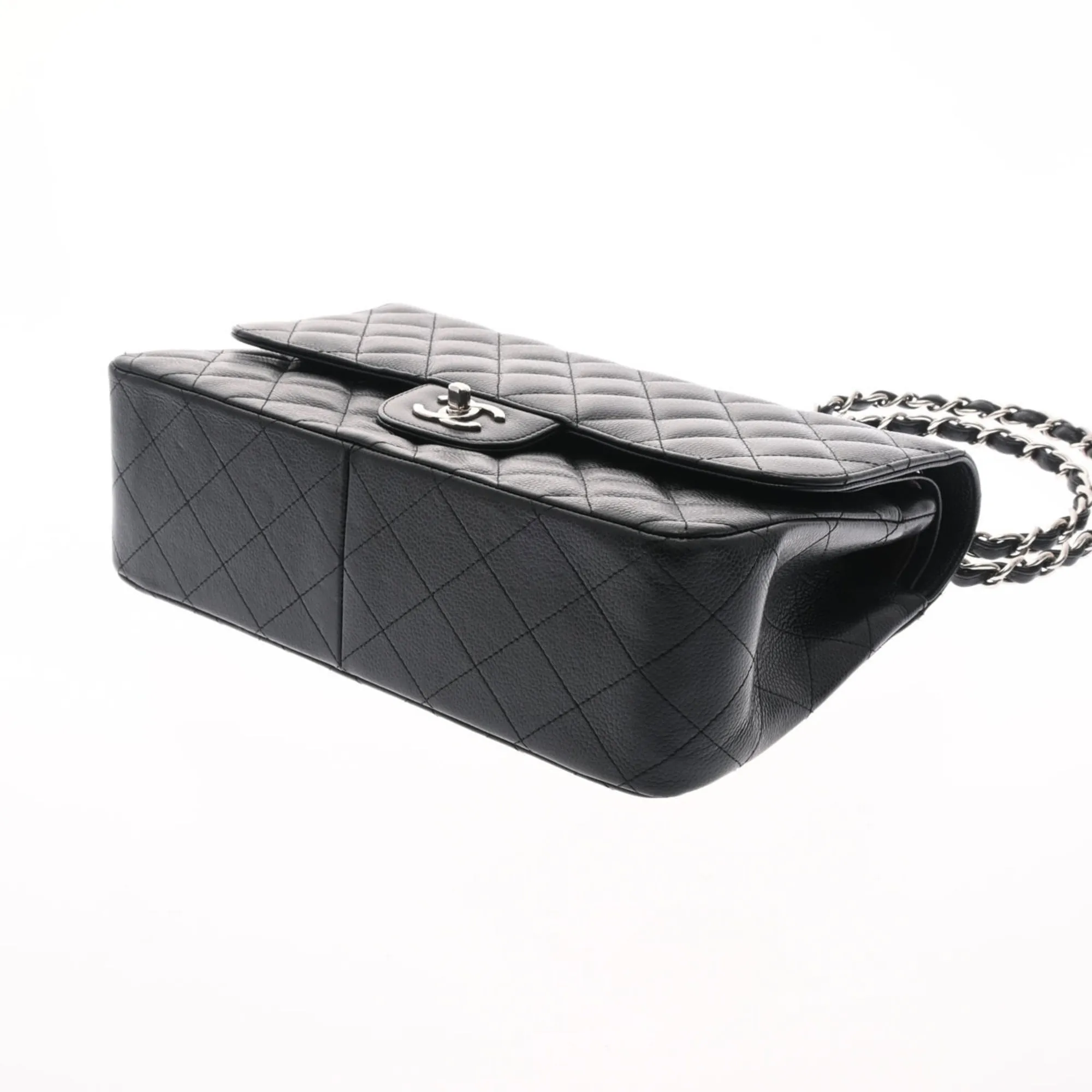 Chanel matelasse double flap 30 black ladies caviar skin shoulder Bag