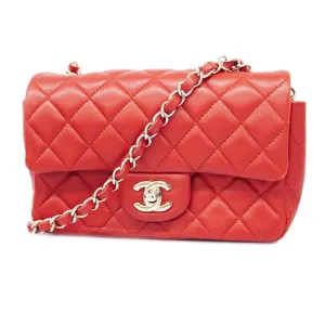 CHANEL  Matelasse W Flap W Chain Shoulder Bag Lambskin Women's Leather Red