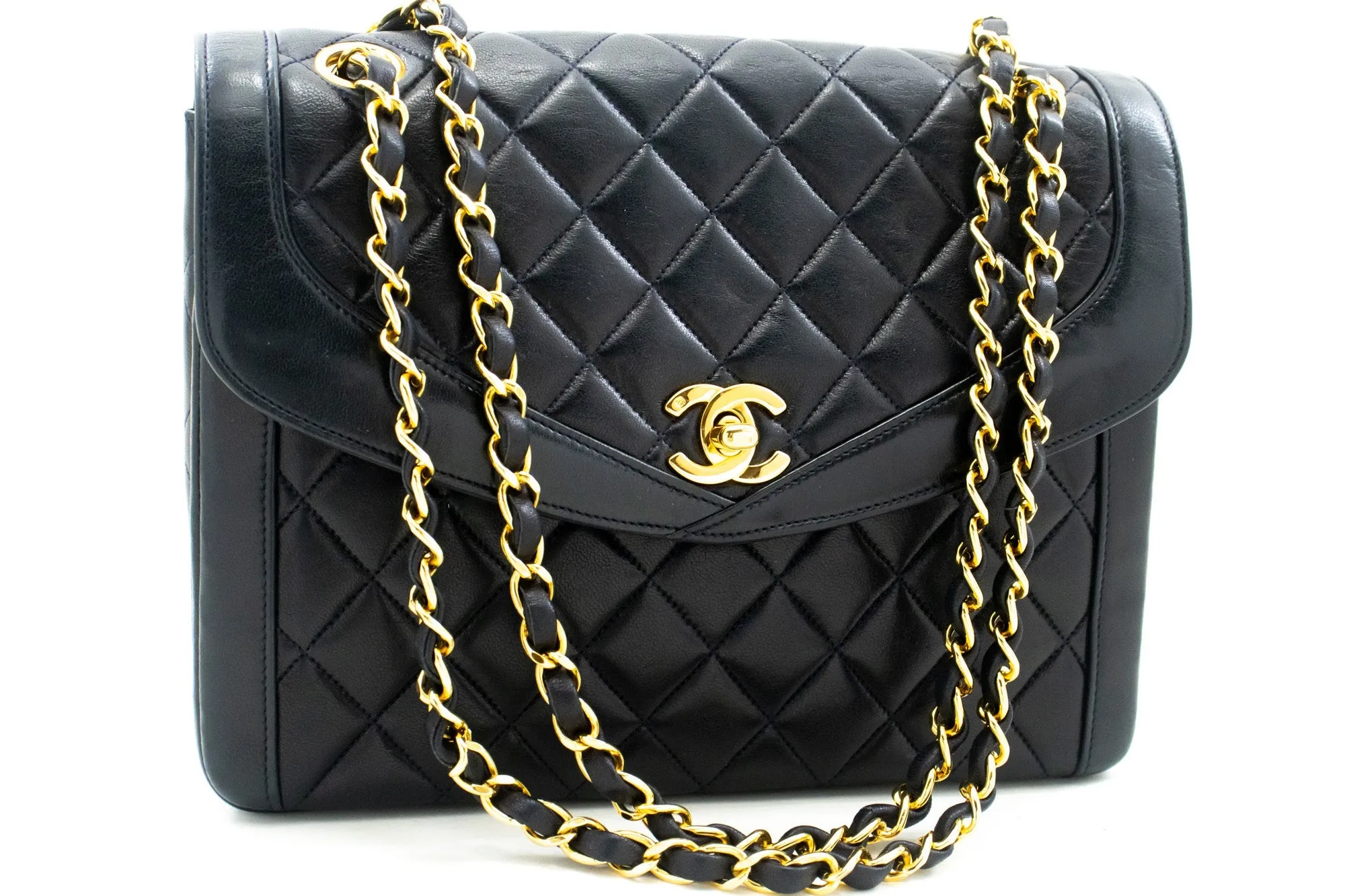 CHANEL NAVY Vintage Chain Shoulder Bag Lambskin Quilted New Purse