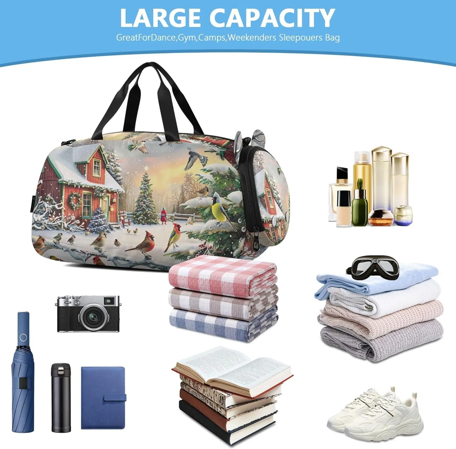 Christmas Cabin Travel Duffle Bags Girls Tote Overnight Weekender Duffel Duffle Bag for Kids Carry on Duffel Bag Boys