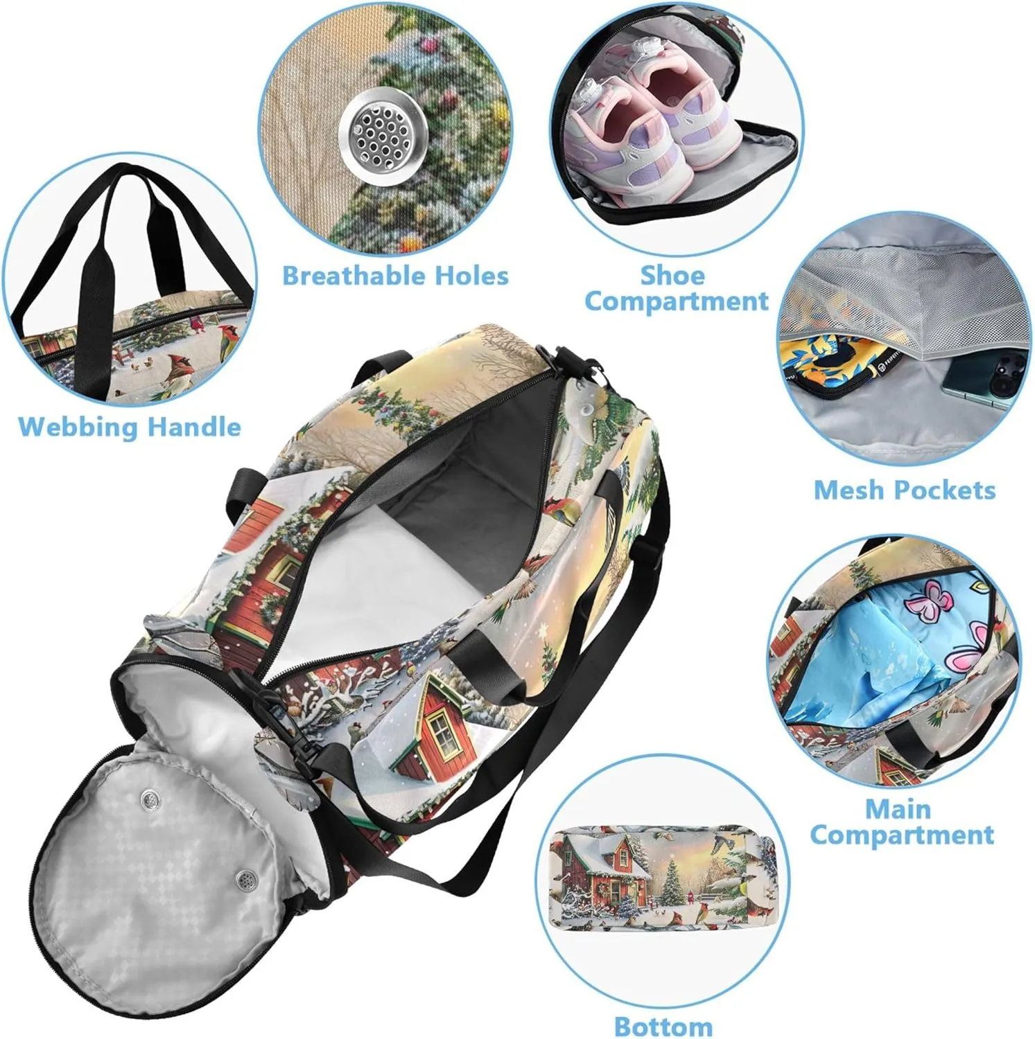 Christmas Cabin Travel Duffle Bags Girls Tote Overnight Weekender Duffel Duffle Bag for Kids Carry on Duffel Bag Boys
