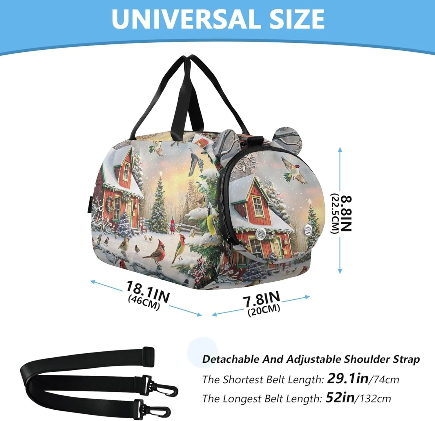 Christmas Cabin Travel Duffle Bags Girls Tote Overnight Weekender Duffel Duffle Bag for Kids Carry on Duffel Bag Boys