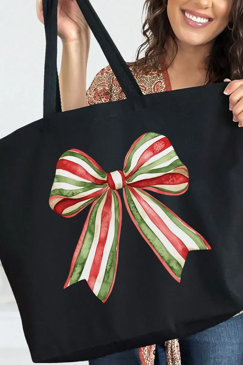 Christmas Ribbon Coquette Bow Canvas Jumbo Tote