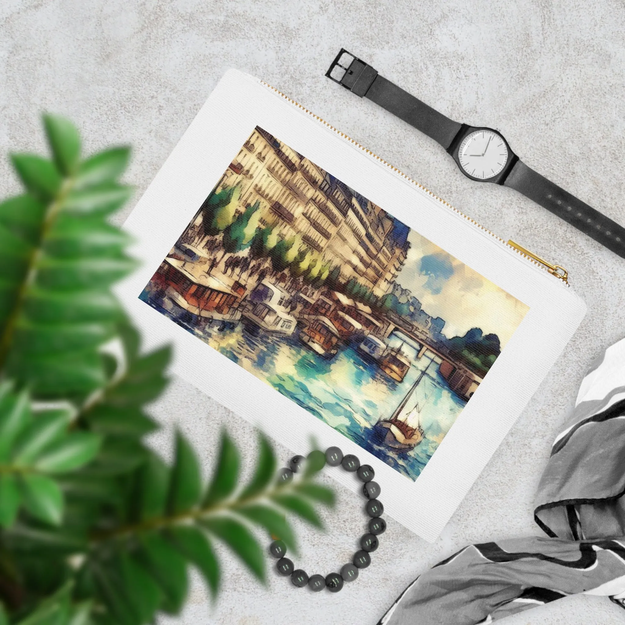City view in cloudy weatherwith watercolour effect  Cosmetic Bag