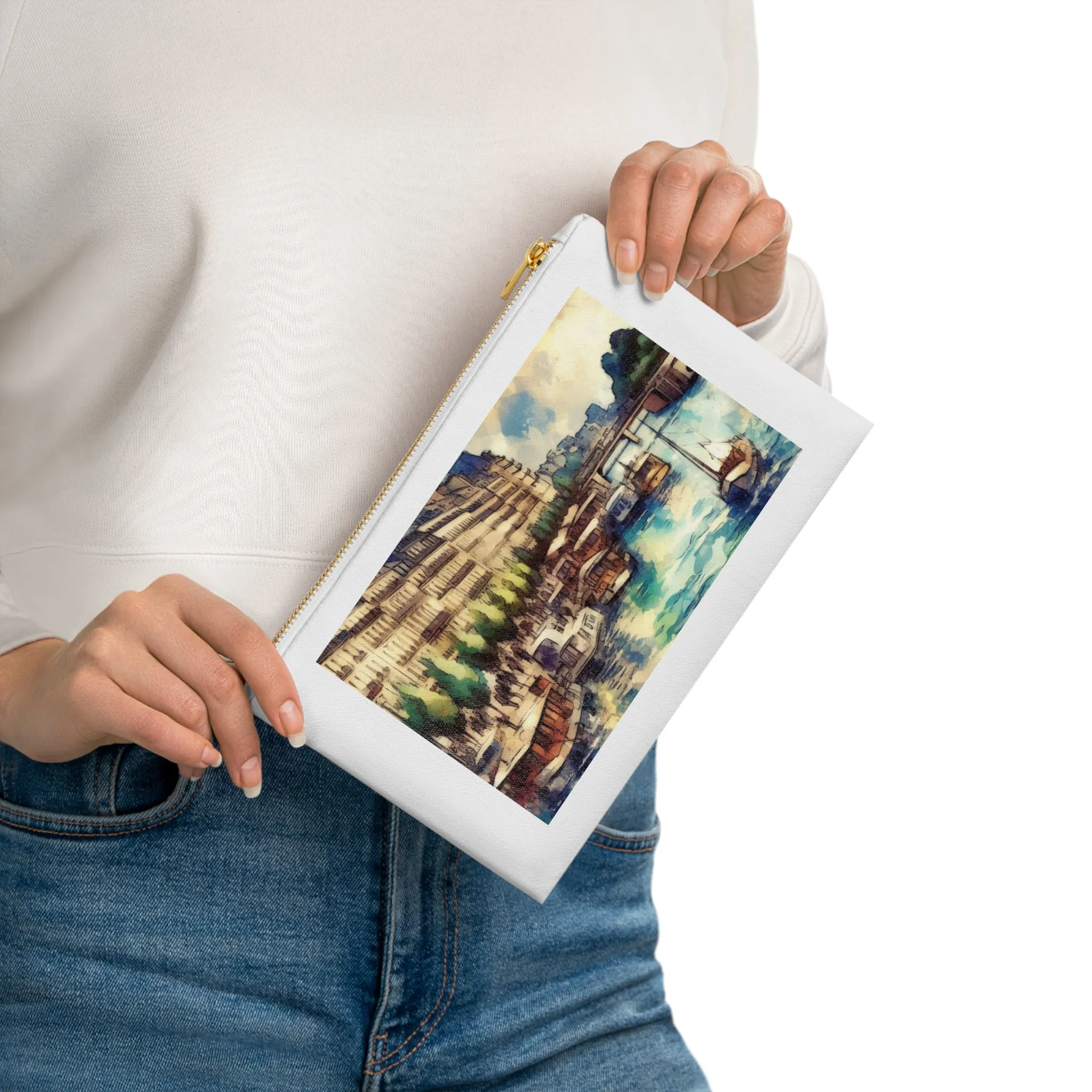 City view in cloudy weatherwith watercolour effect  Cosmetic Bag