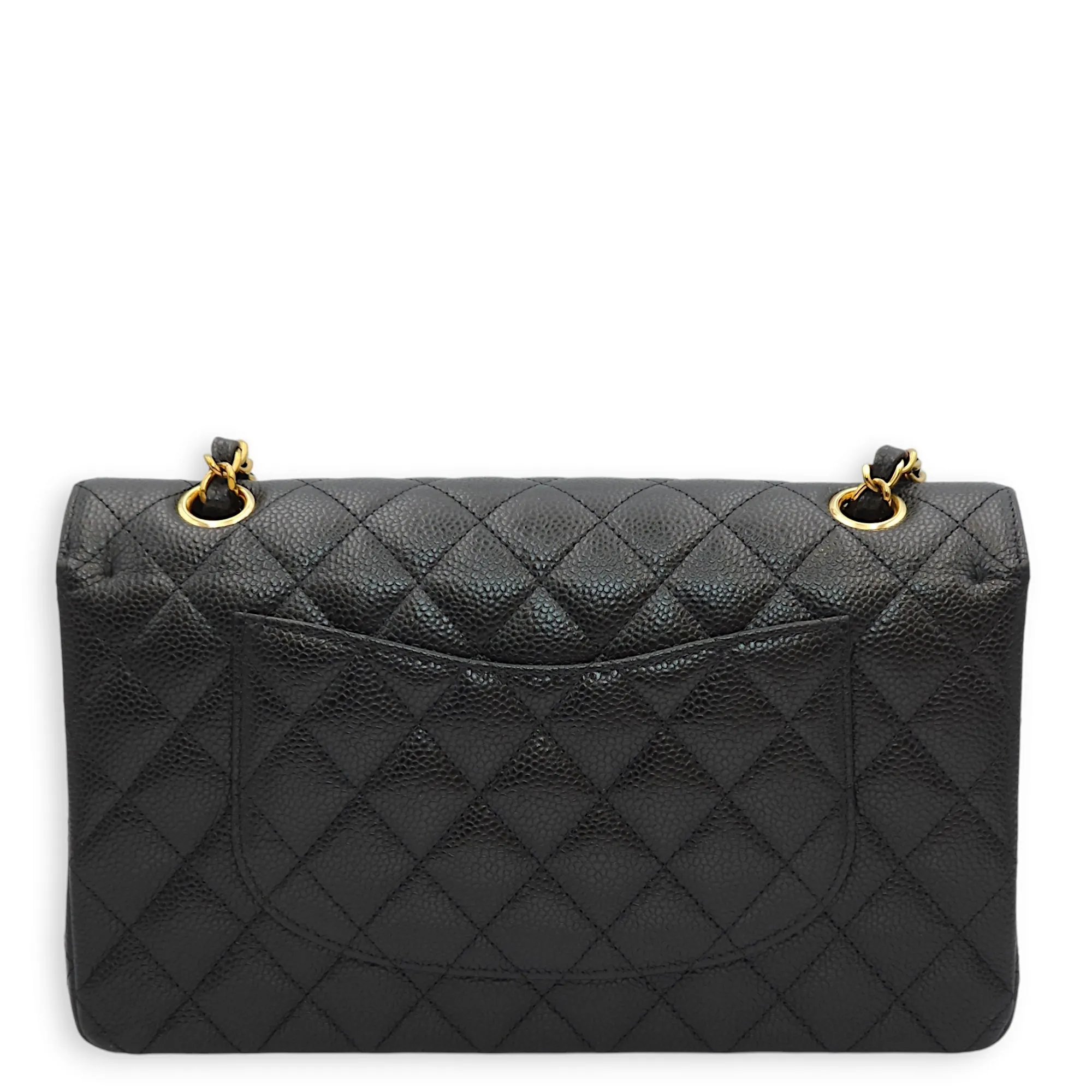 Classic Double Flap Medium Black Shoulder Bag in Caviar Leather, Gold hardware