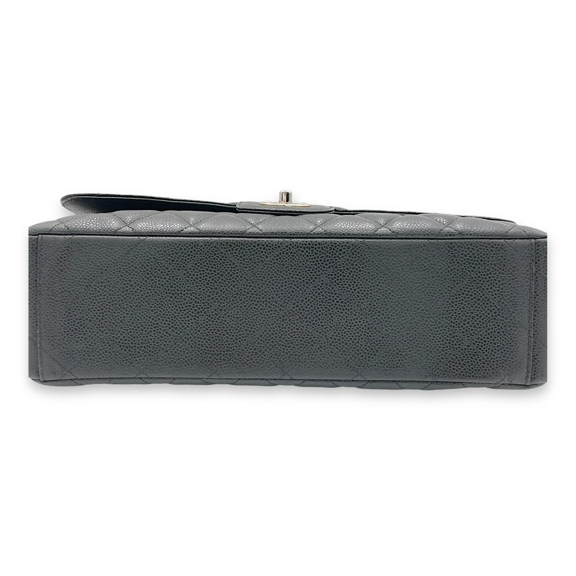 Classic Flap Maxi Black Shoulder Bag in Caviar Leather, Silver hardware