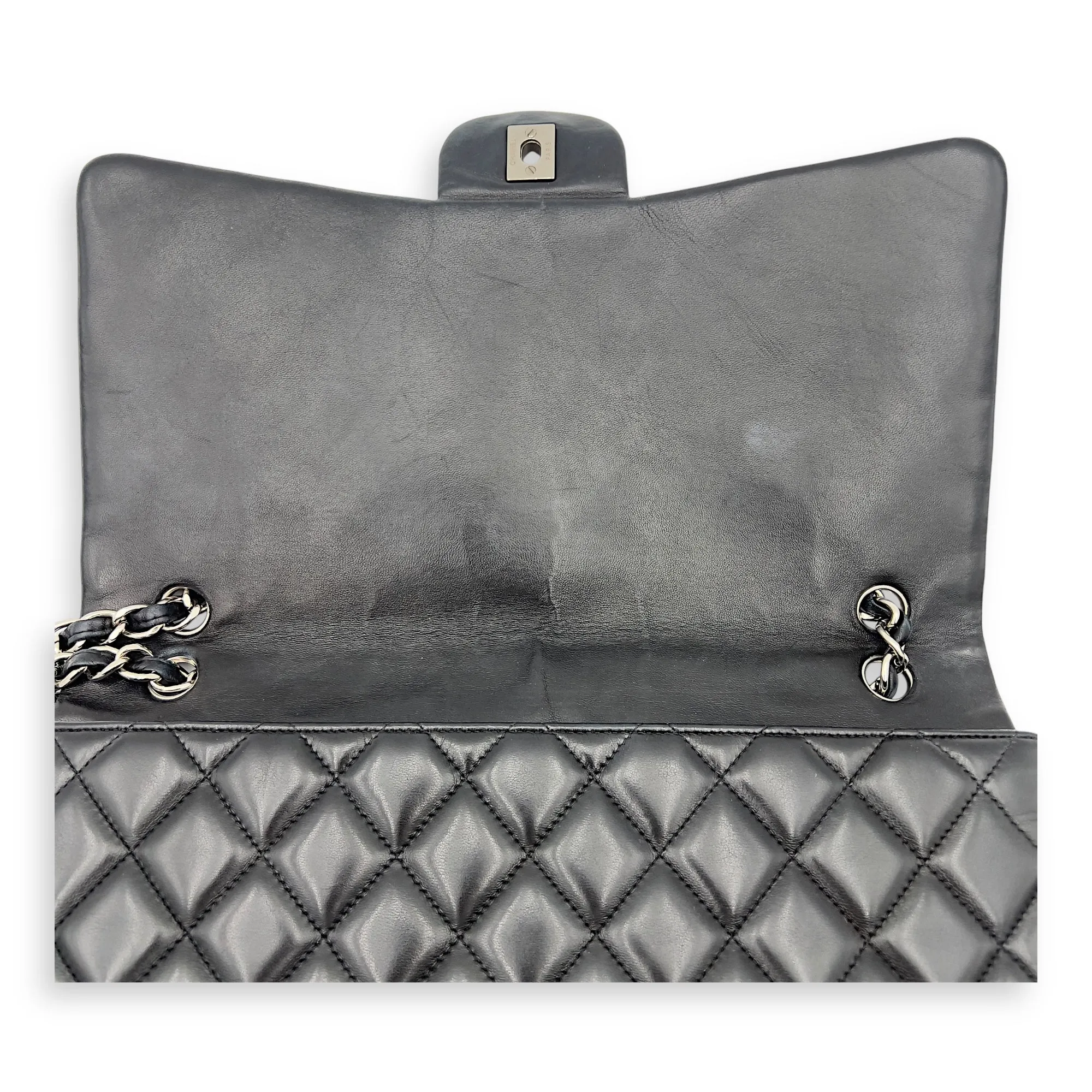 Classic Maxi Black Shoulder Bag in Lambskin, Silver hardware