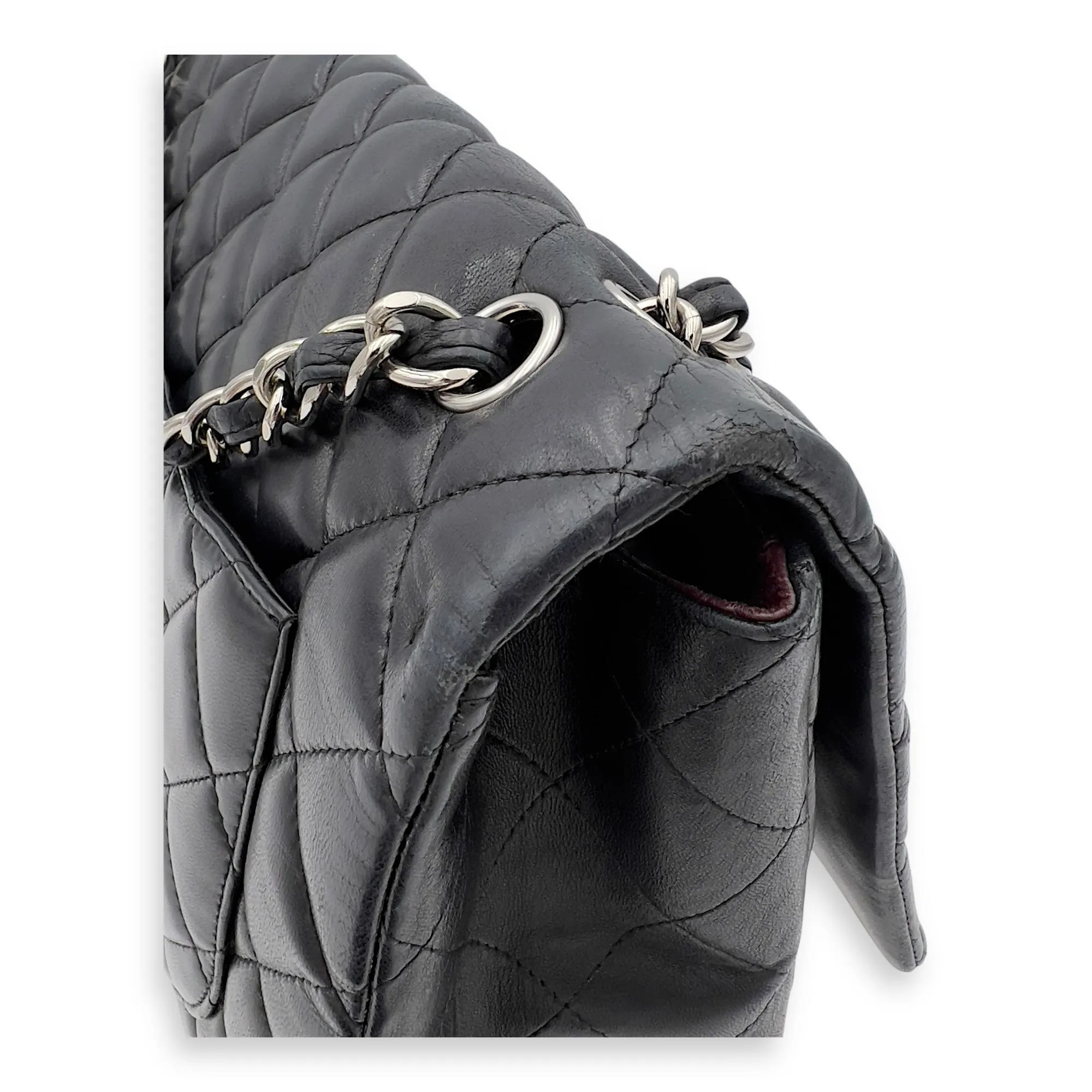 Classic Maxi Black Shoulder Bag in Lambskin, Silver hardware