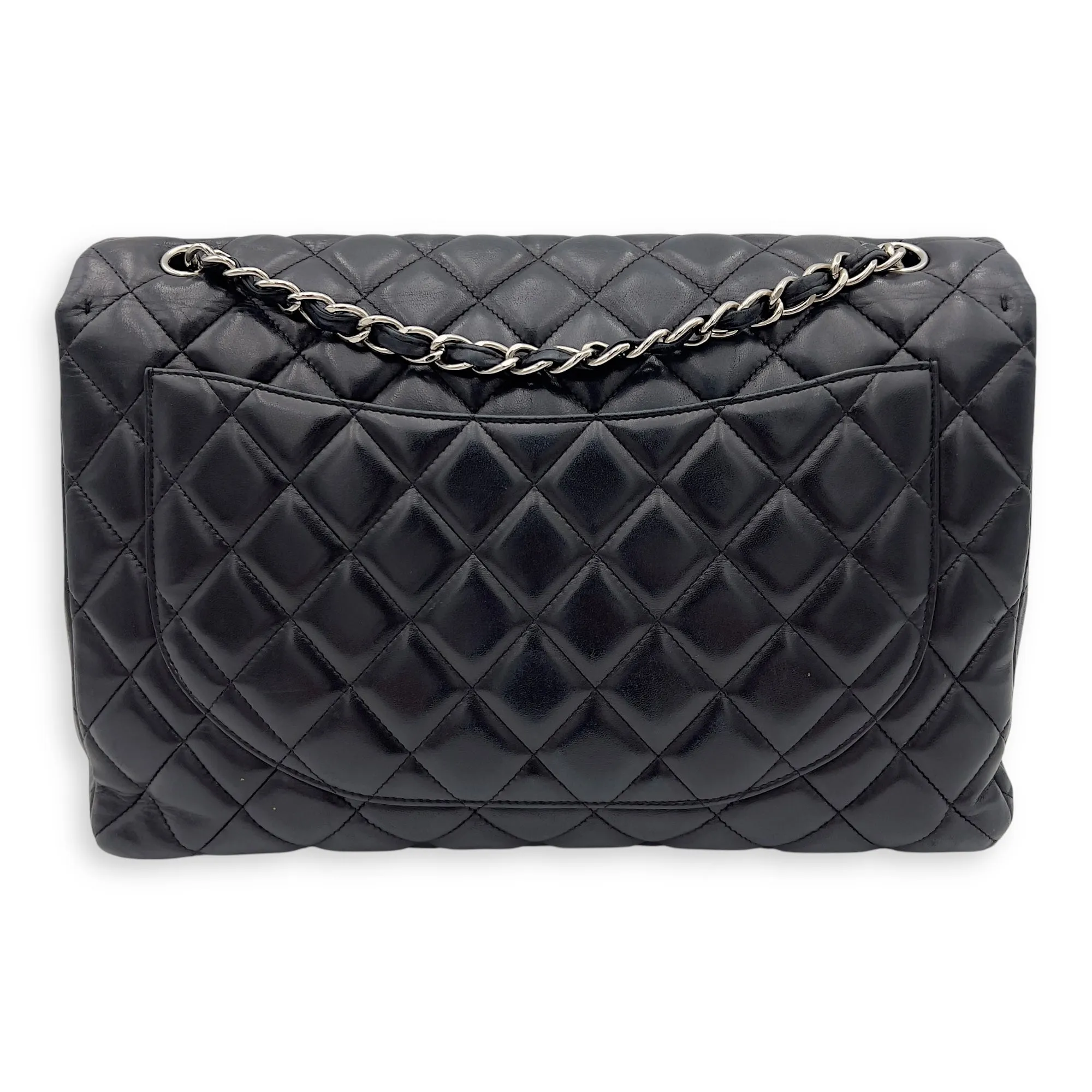 Classic Maxi Black Shoulder Bag in Lambskin, Silver hardware