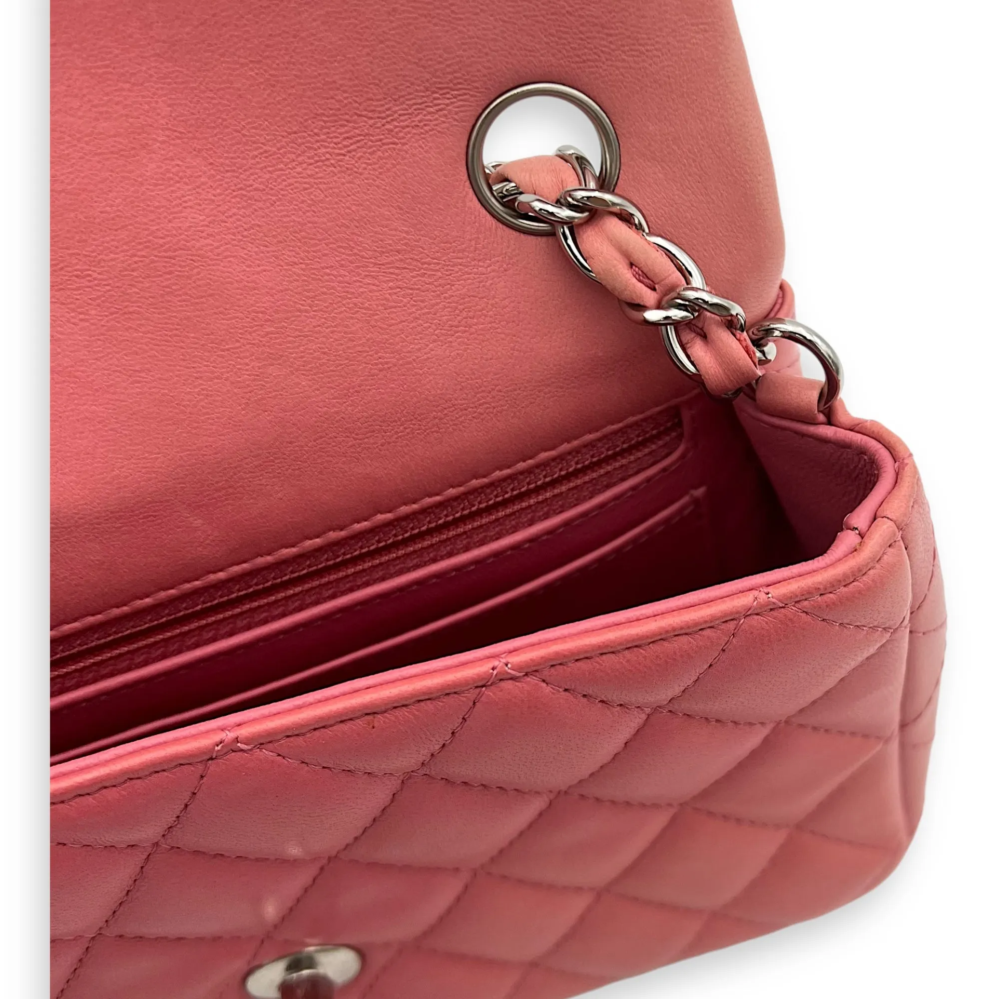 Classic Shoulder Bag Mini Rectangle Pink in Lambskin, Gold hardware