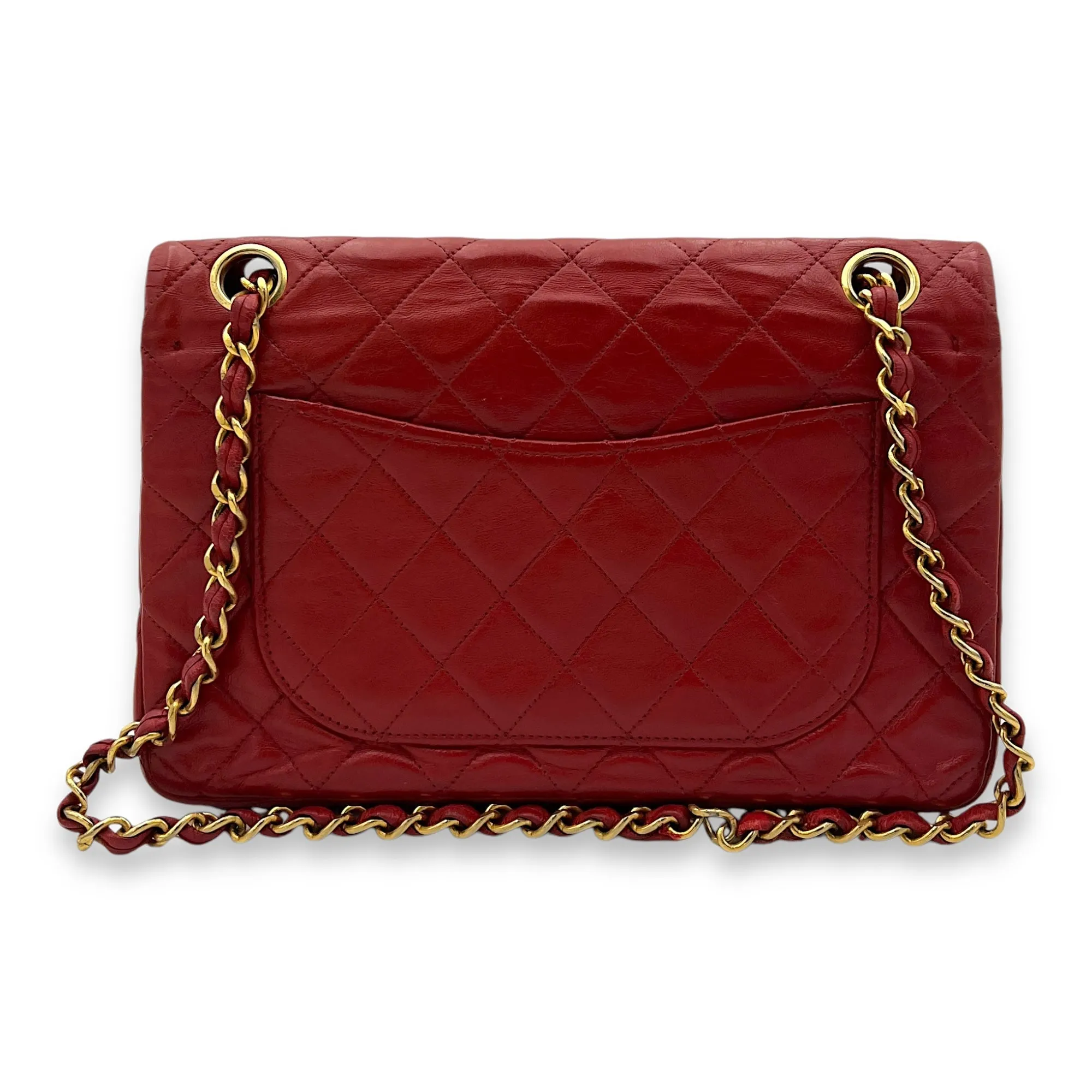 Classic Small Red Shoulder Bag in Lambskin, Gold hardware