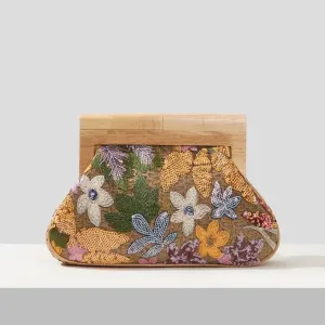 Corey Floral Sequin Straw Evening Clutch