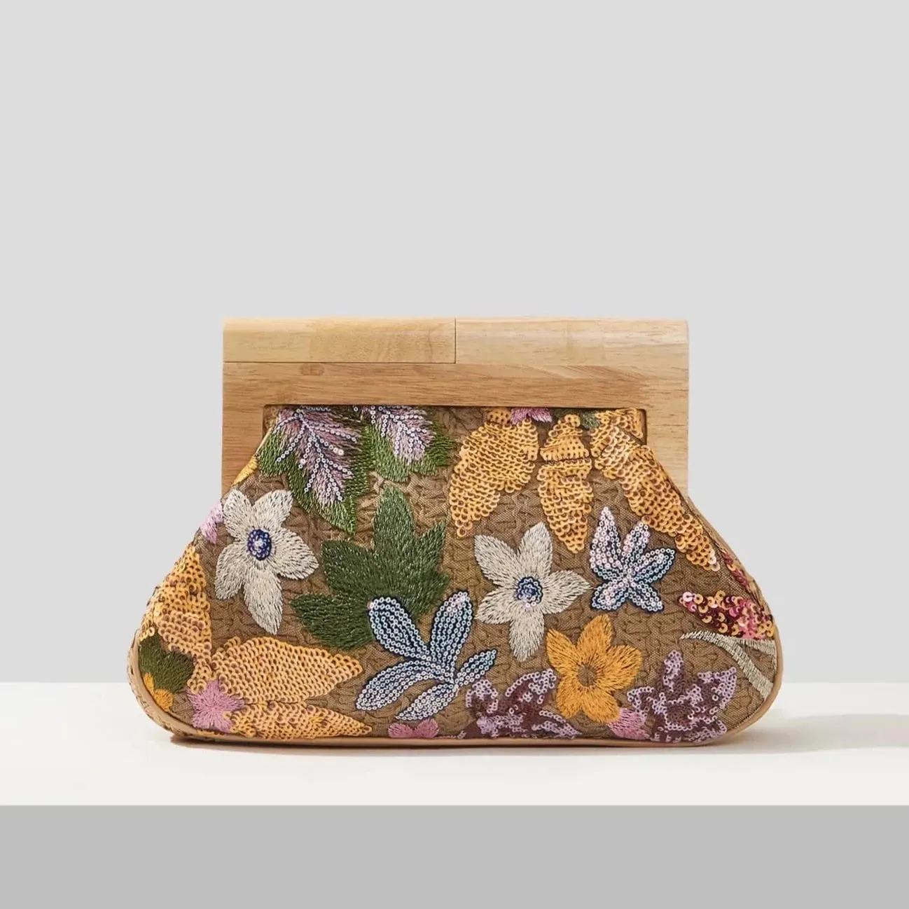 Corey Floral Sequin Straw Evening Clutch