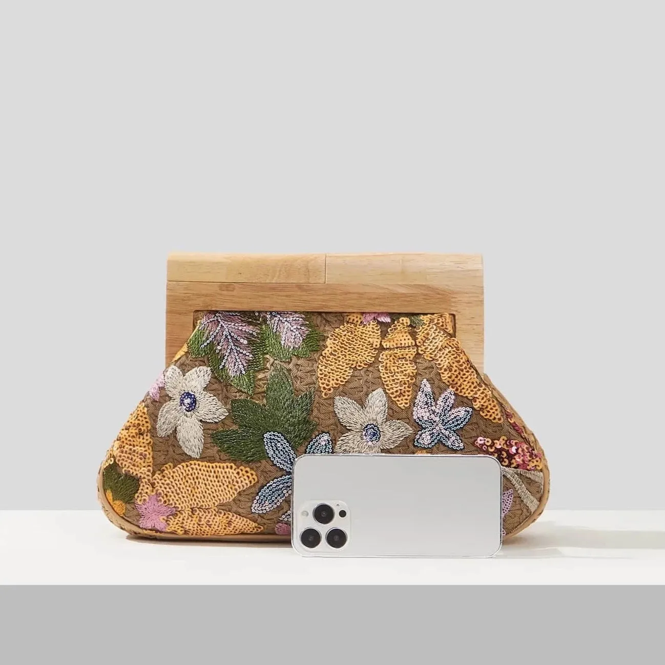 Corey Floral Sequin Straw Evening Clutch