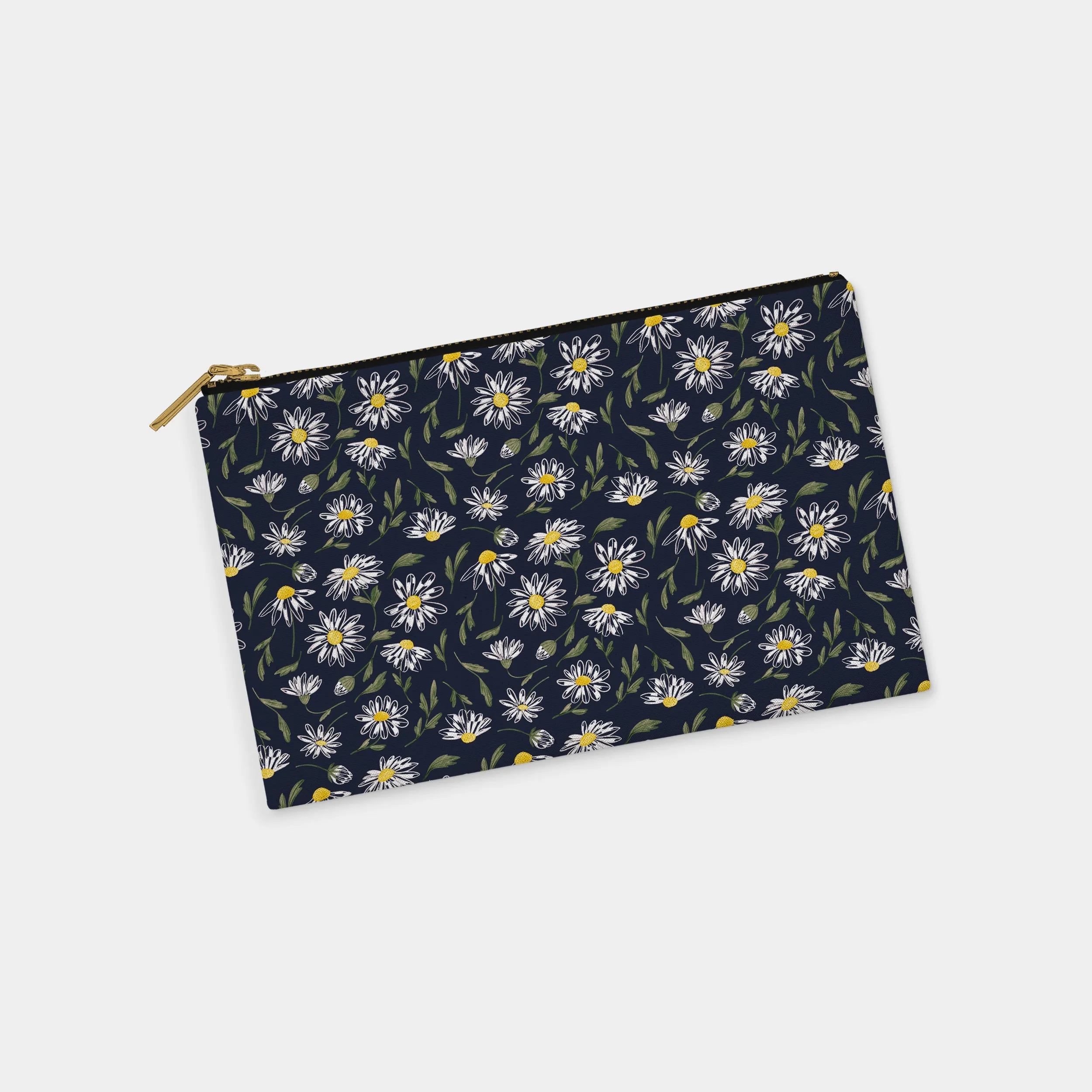 Daisies Personalized Zipper Pouch (on navy)