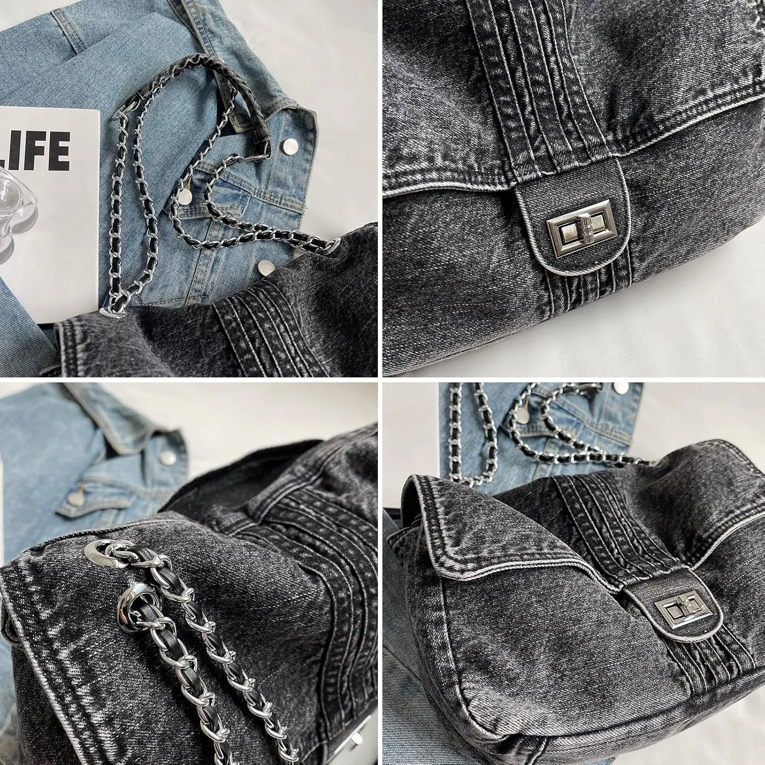 Denim Crossbody Bag Jean Purses for Women Denim Handbags Clutch Purse Shoulder Bags