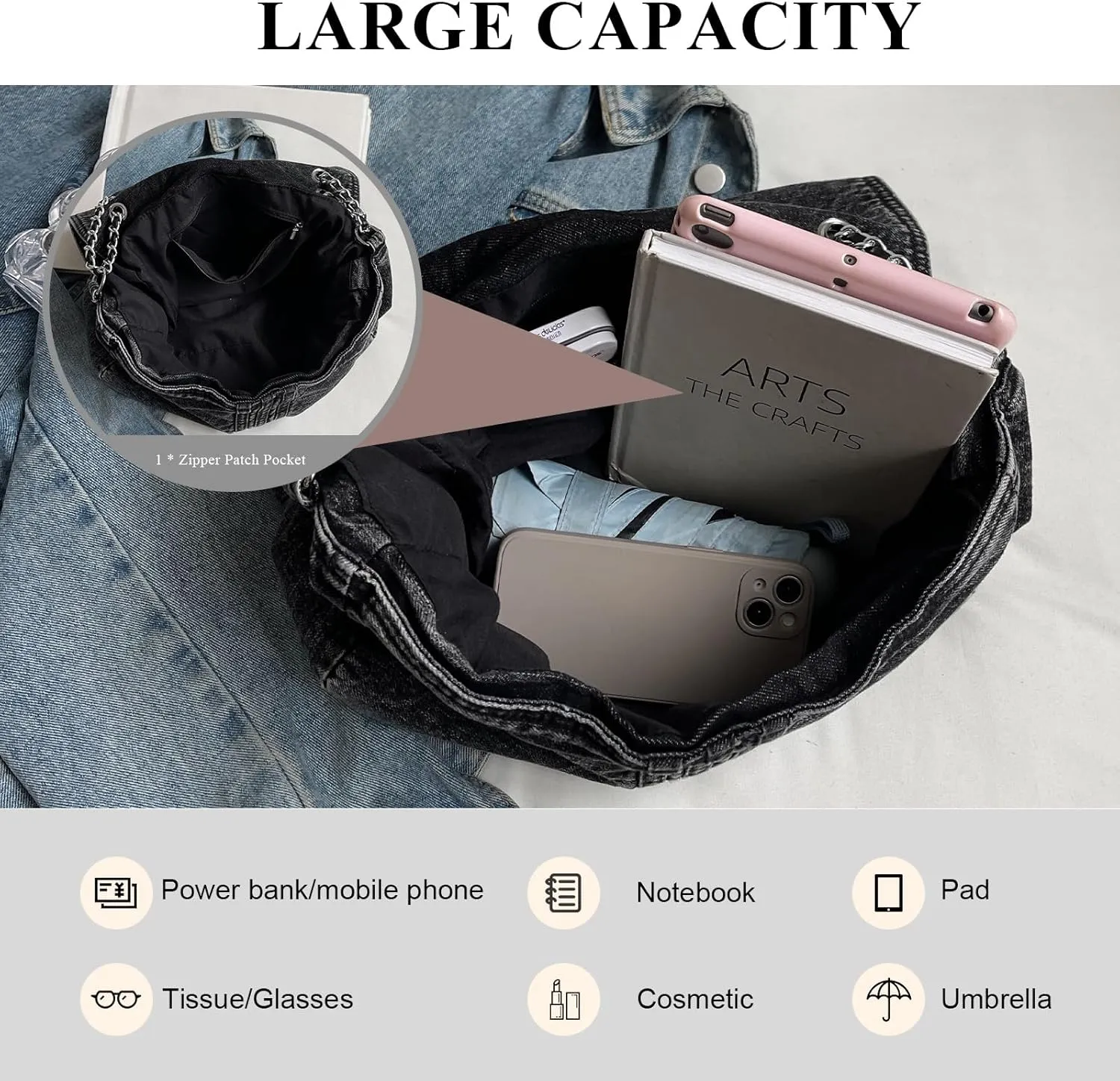 Denim Crossbody Bag Jean Purses for Women Denim Handbags Clutch Purse Shoulder Bags