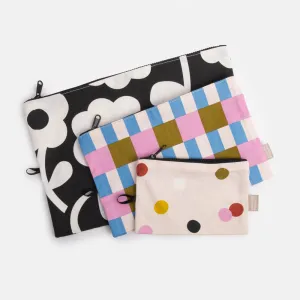 Flower/Stripe/Dotty Set of 3 Travel Pouches