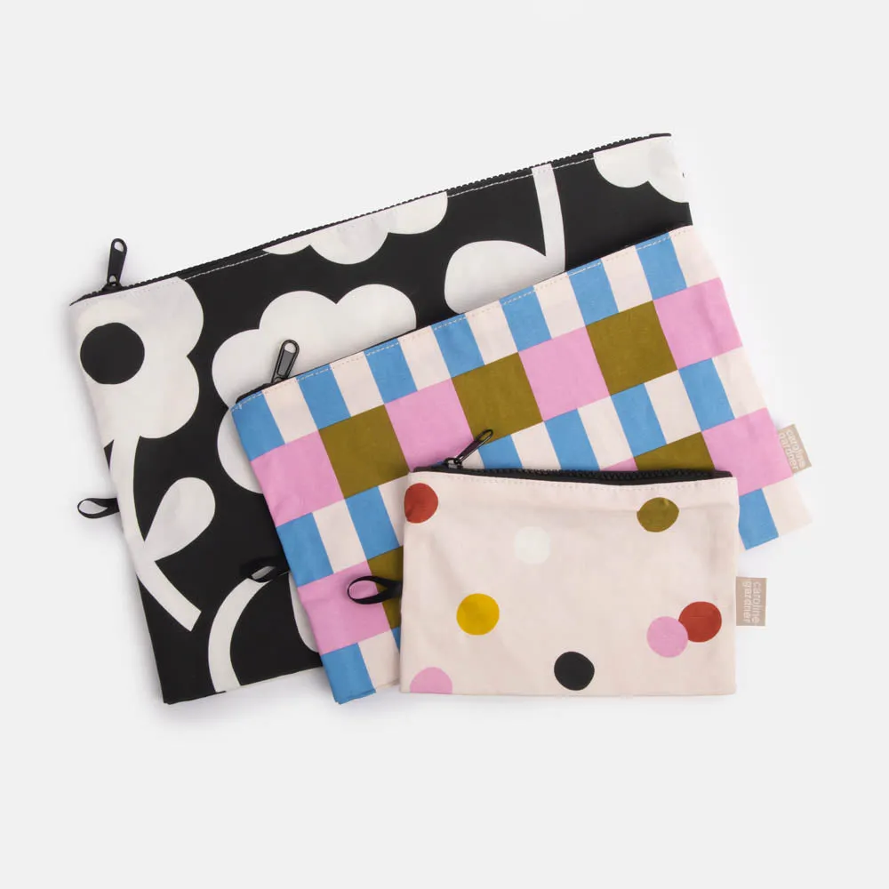 Flower/Stripe/Dotty Set of 3 Travel Pouches
