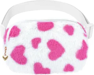 Fuzzy Belt Bag Waist Fanny Pack for Girls Cute Lovely Heart Waist Packs Crossbody Bags for Women Trendy Teen Girl Kids Daughter Sister Her Preppy Girly Stuff Fuzzy Plush Waist Pack Bag, Rosy
