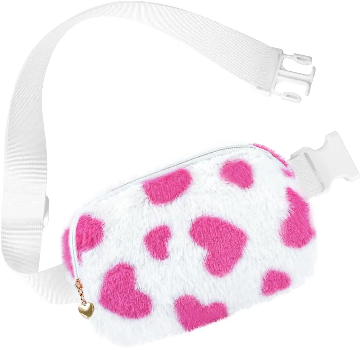Fuzzy Belt Bag Waist Fanny Pack for Girls Cute Lovely Heart Waist Packs Crossbody Bags for Women Trendy Teen Girl Kids Daughter Sister Her Preppy Girly Stuff Fuzzy Plush Waist Pack Bag, Rosy