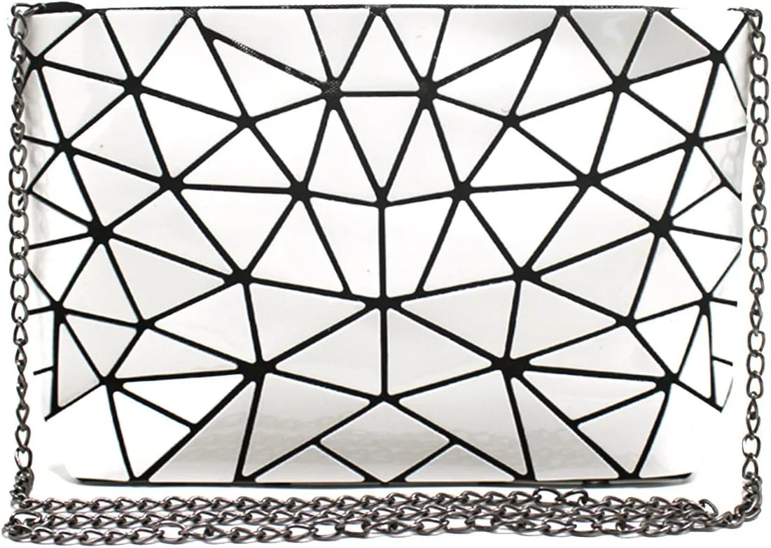 Goclothod Fashion Holographic Laser Shoulder Bag Geometric Envelope Clutch Chain Crossbody Purse